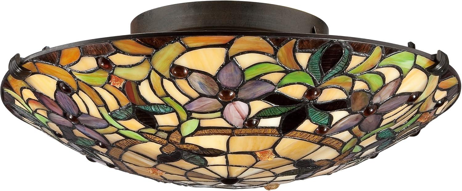 Quoizel TF1396SVB Tiffany 17" 2 Light Flush Mount in Vintage Bronze Finish Flowered