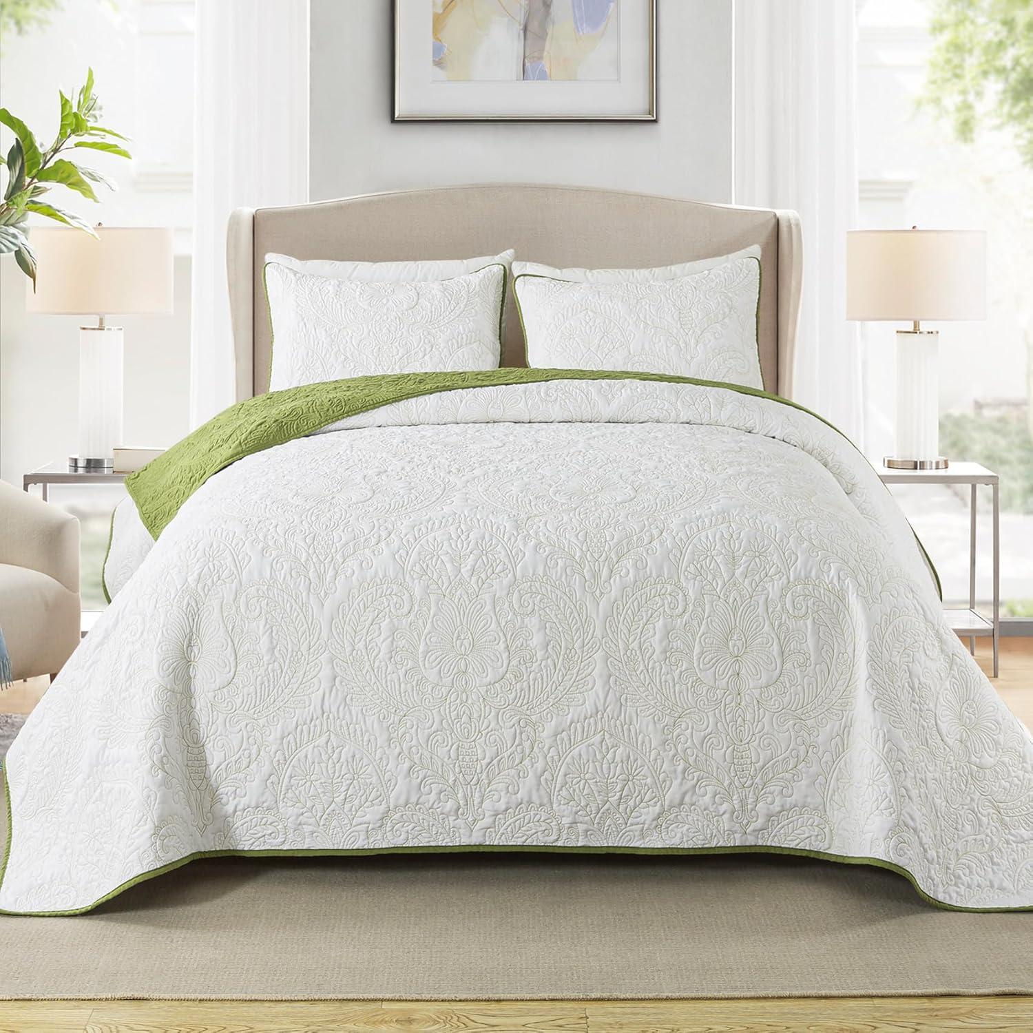 Travan Ultra Soft Fade Resistant Bedspread with 1 Quilt Set and 2 Shams, Queen Quilt Bedding Set for All Season, Curling Grass