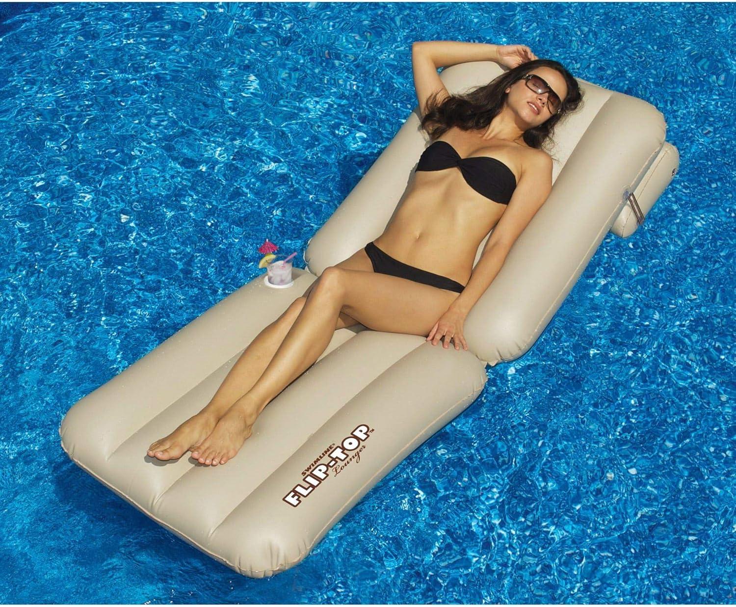 Swimline 88" Adjustable Flip-Top Inflatable Swimming Pool Lounger Raft - Beige