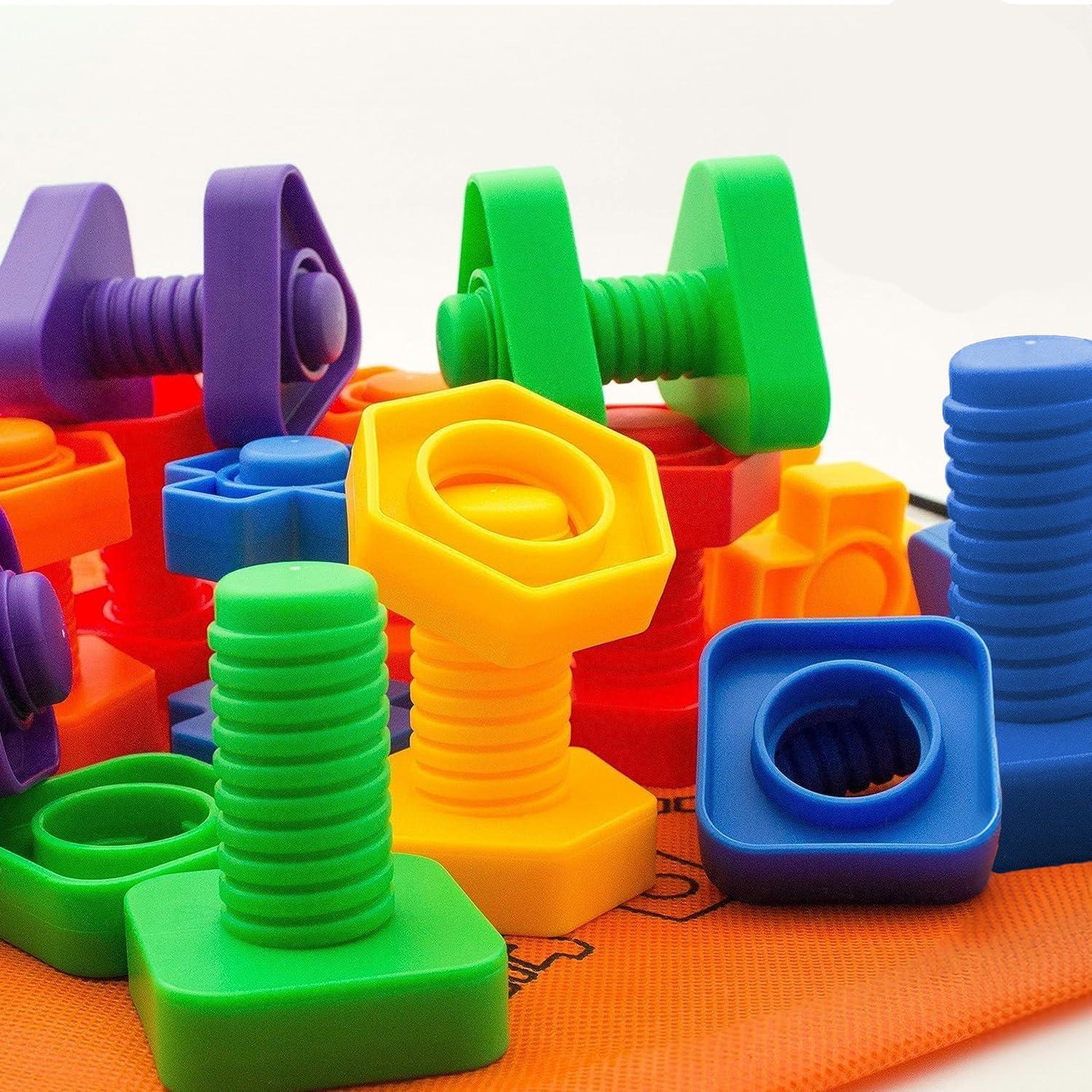 Skoolzy Nuts and Bolts 24 Piece Toy_Building_Block Set Sensory Occupational Therapy STEM for Baby Toddler Toys & Kids, Includes eBook