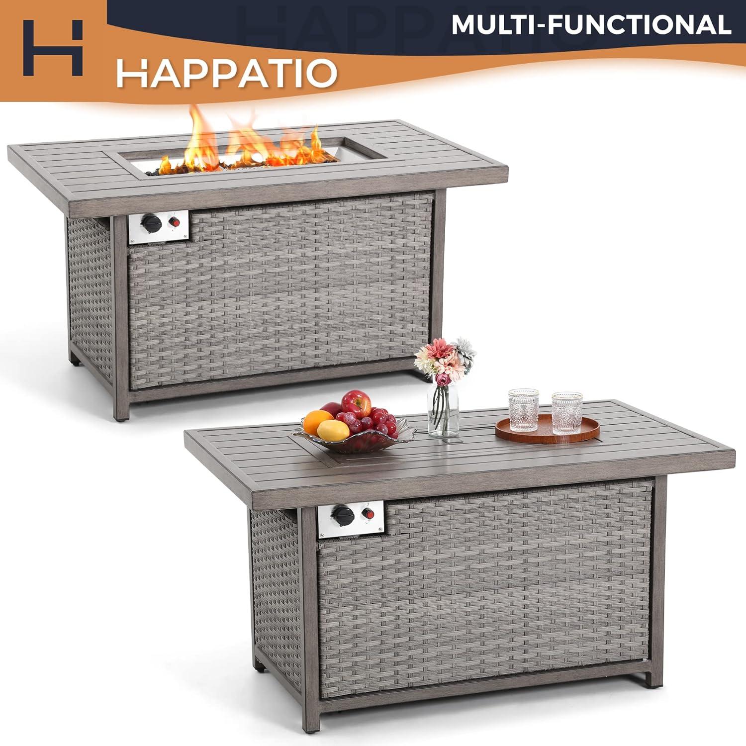 Gray Aluminum and Wicker Rectangular Gas Fire Pit Table