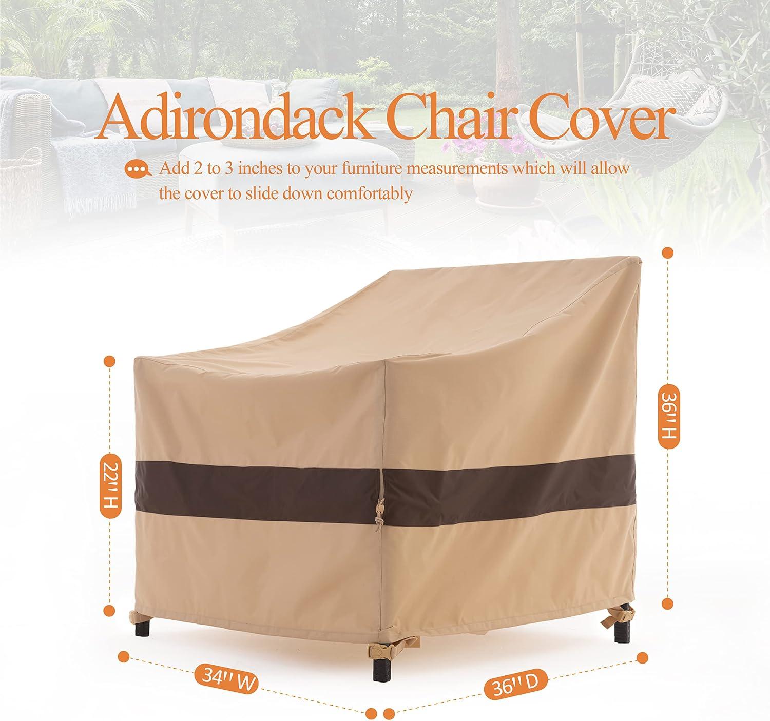 WJ-X3 Waterproof Patio Outdoor Adirondack Lounge Chair Covers, 34" W x 36" D x 36" H, Beige & Coffee