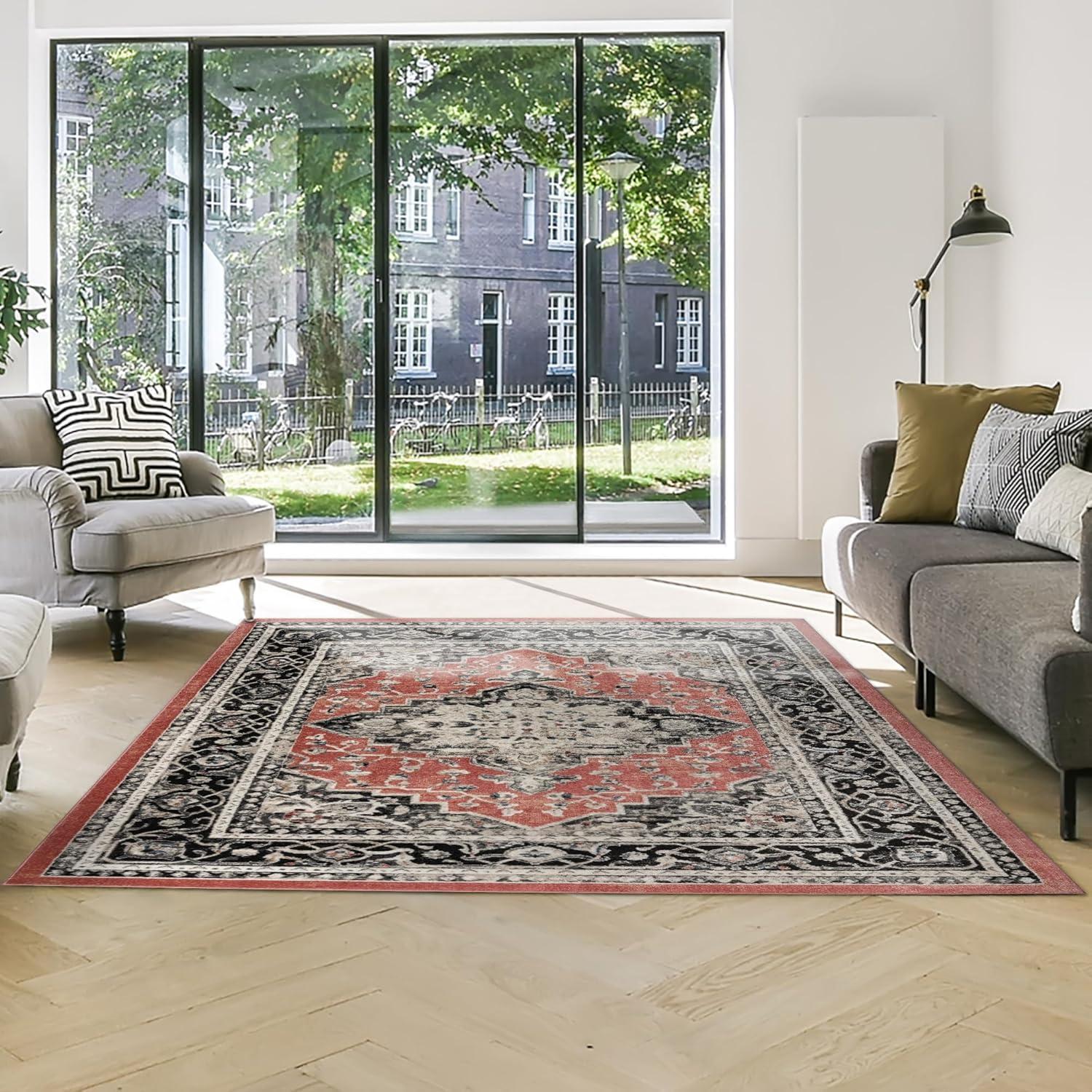 Heirloom Fluer Traditional Oriental Medallion Red Black Polypropylene Area Rug