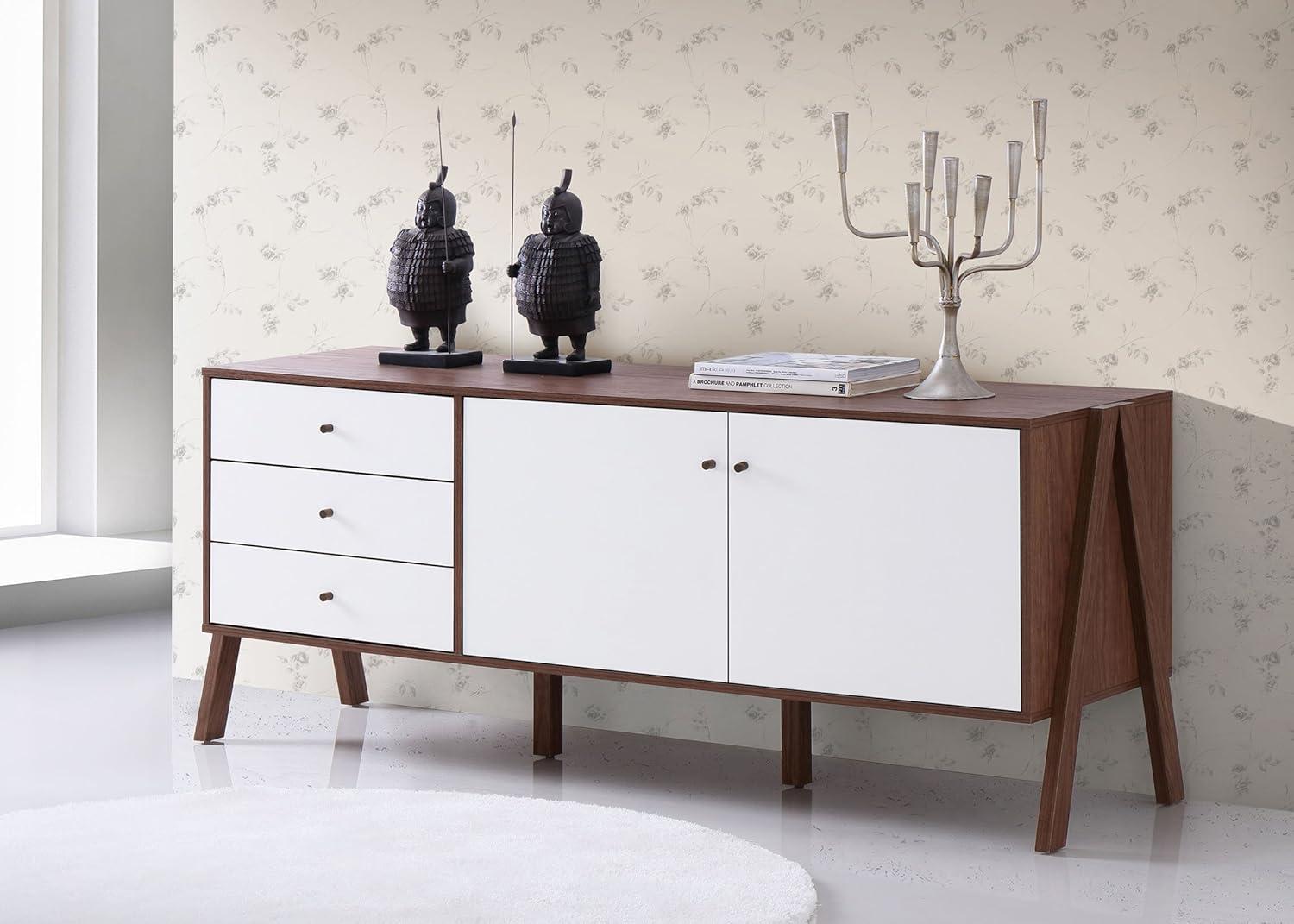 Harlow Mid-century Modern Scandinavian Style Wood Sideboard Storage Cabinet - Walnut/White - Baxton Studio