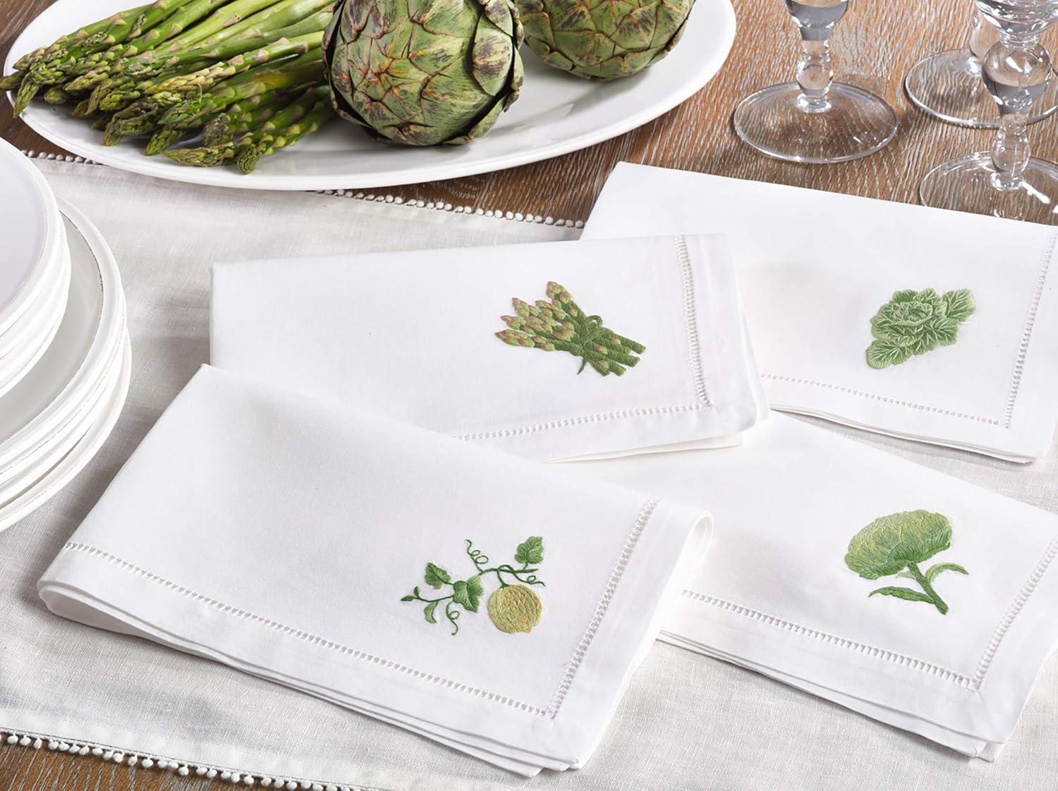 Saro Lifestyle Embr'd Artichoke Hemstitch Napkin, 20" Square, White (Set of 6)