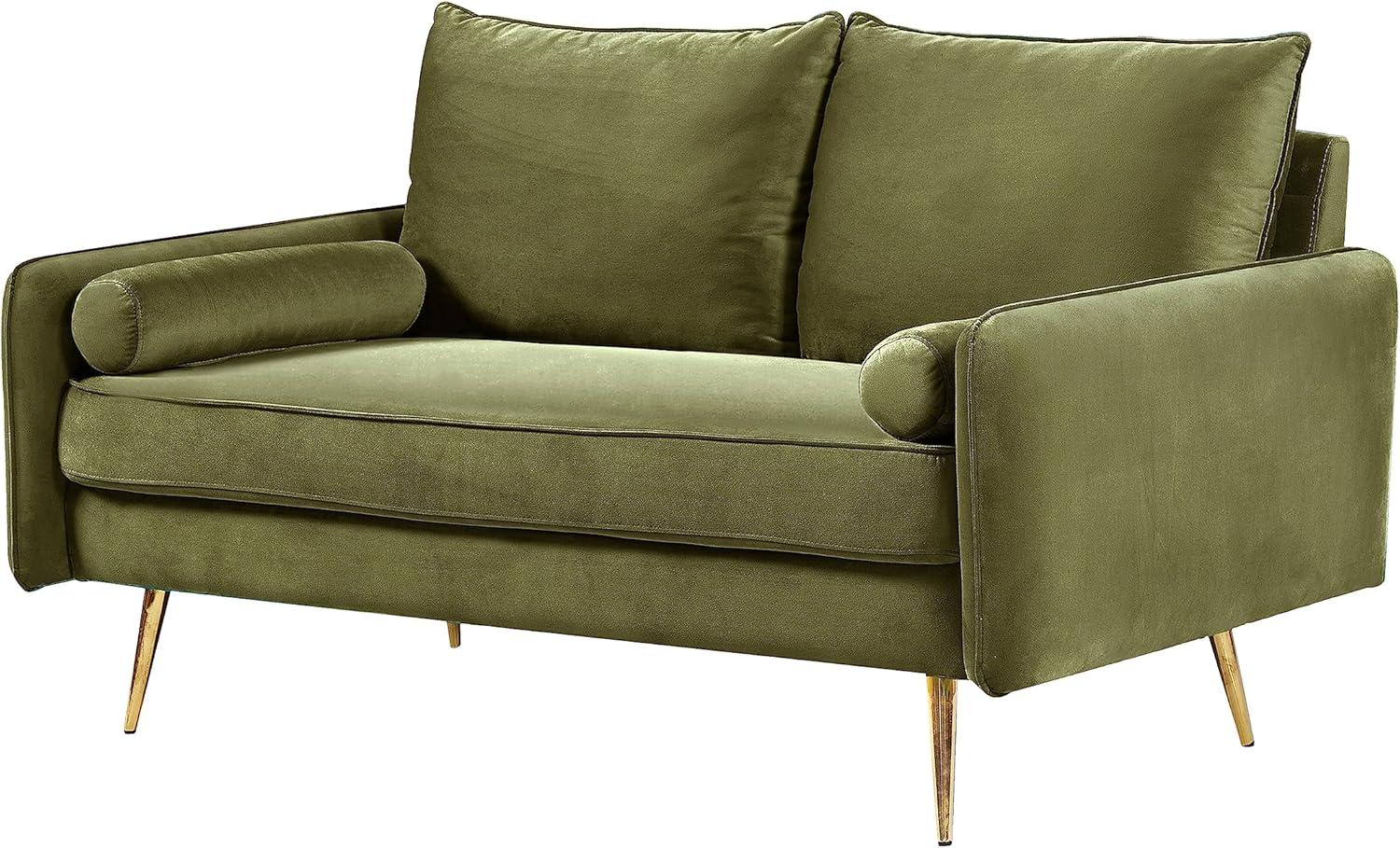 Olive Green Velvet Modern Loveseat with Tapered Legs