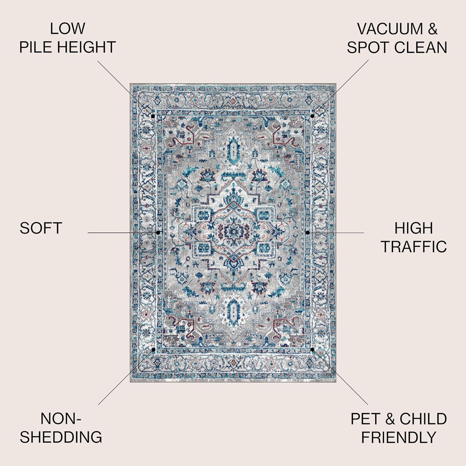 3'x5' Modern Persian Vintage Medallion Area Rug, Light Grey/Blue - JONATHAN Y