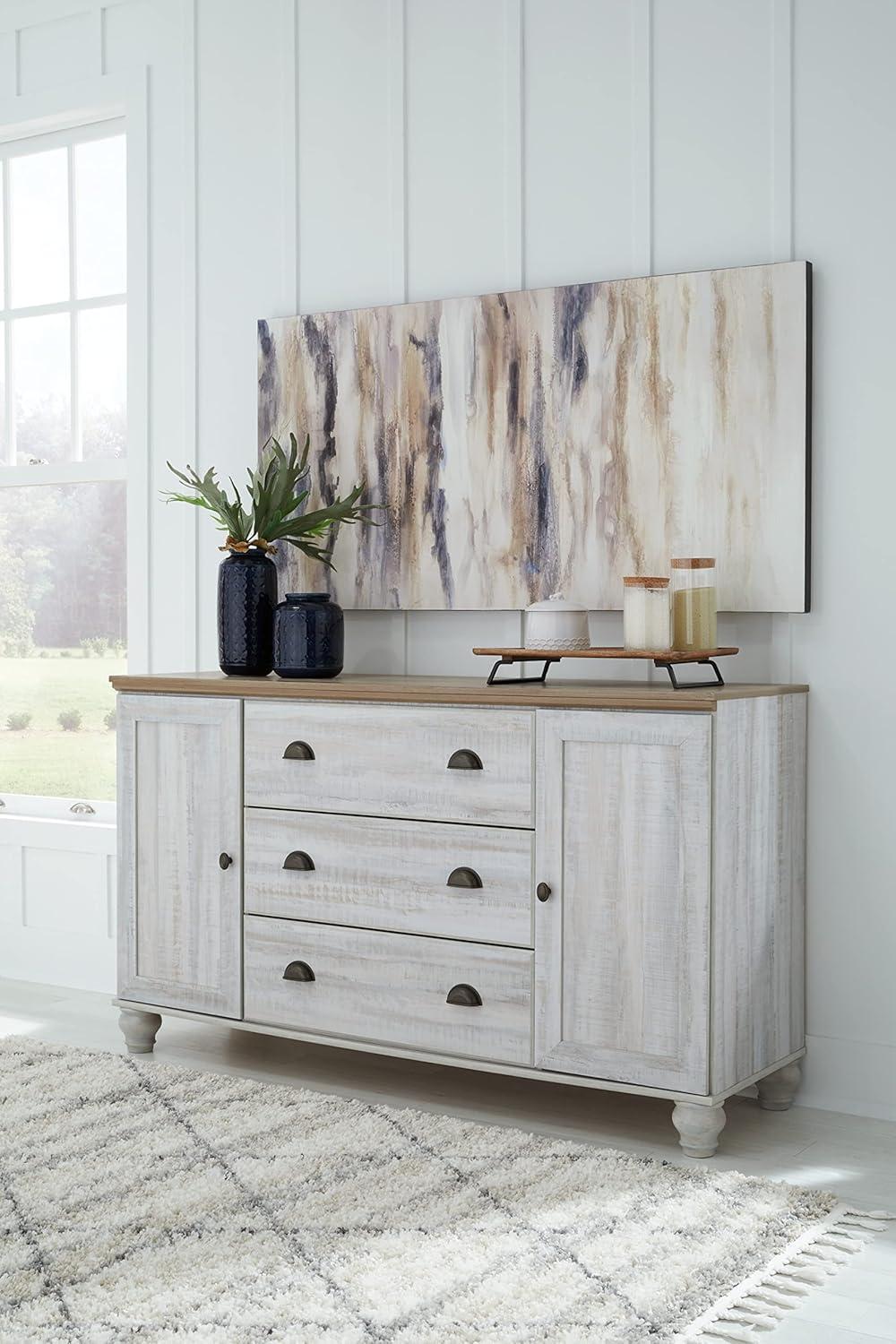 Weathered White and Oak Grain Farmhouse Dresser with 3 Drawers