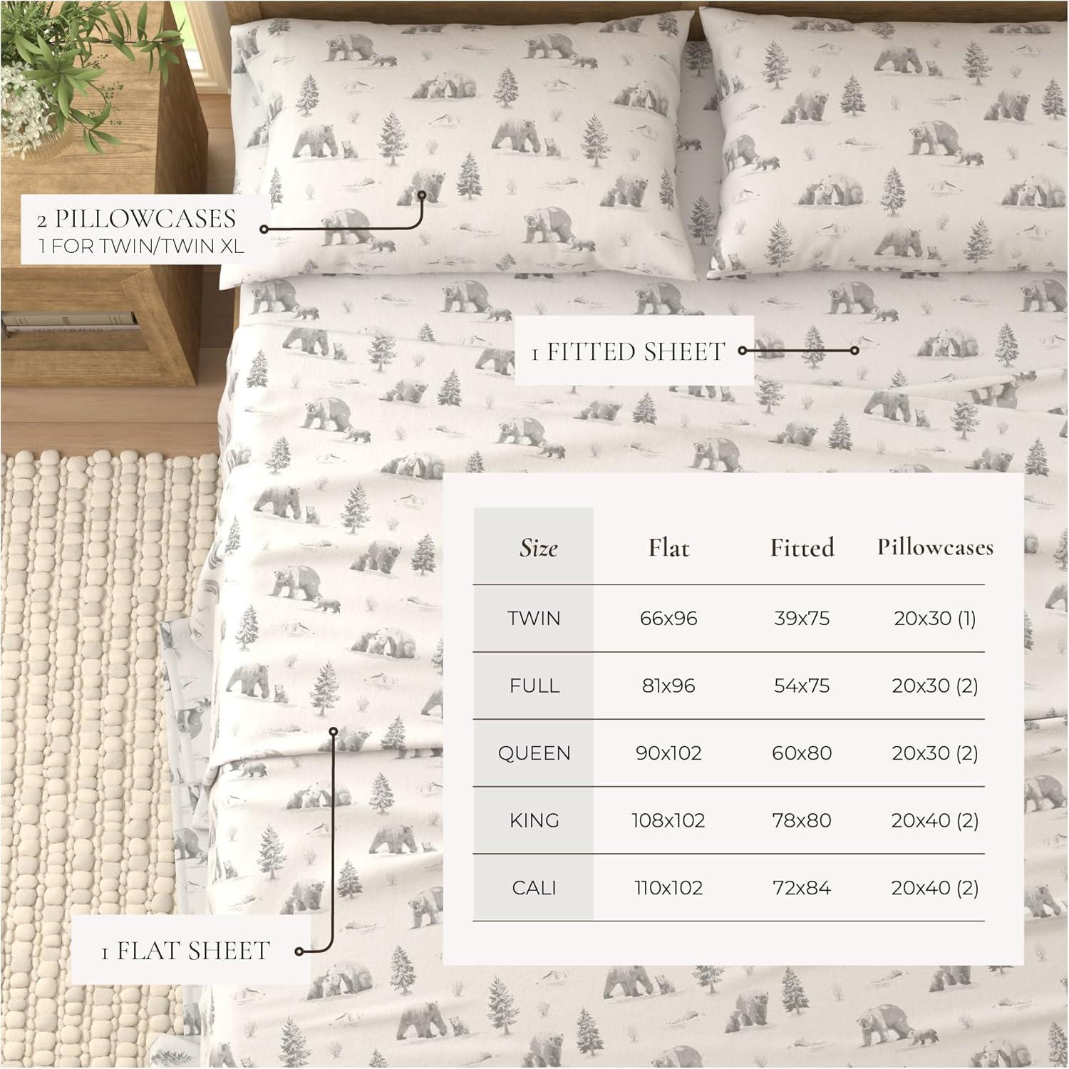 100% Cotton Lodge Printed Flannel Sheet Set