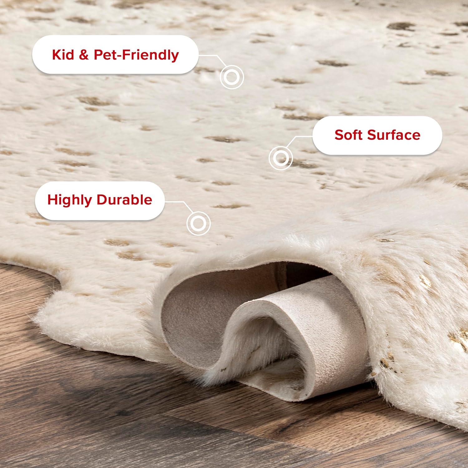 Nuloom Iraida Animal Print Shaped 4x5 Indoor Area Rug for Living Room Bedroom Dining Room Kitchen, Gold/Off White