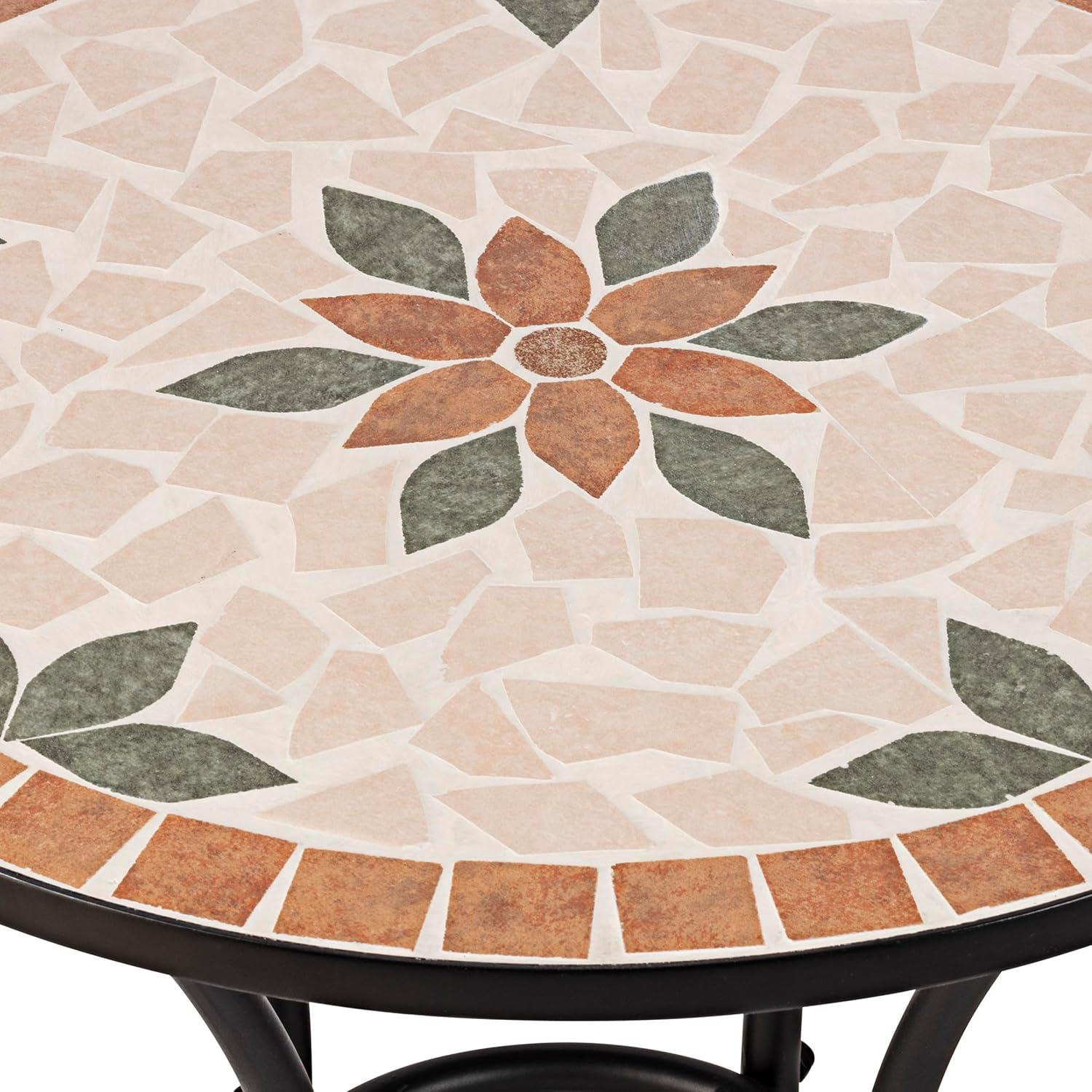 Alpine Corporation 3-Piece Iron Mosaic Tile Patio Bistro Set, Light Brown