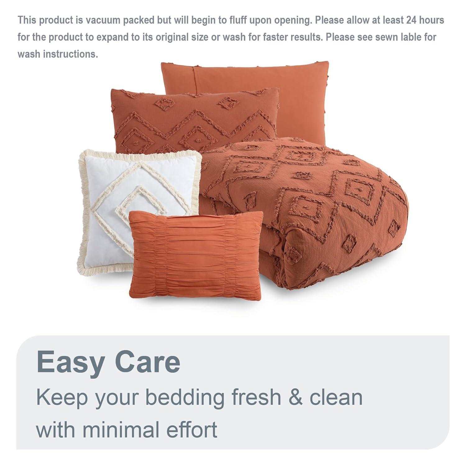 Swift Home Rukai 100% Cotton Diamond Clip Jacquard 3D Fringe Texture 5-Piece Comforter Set