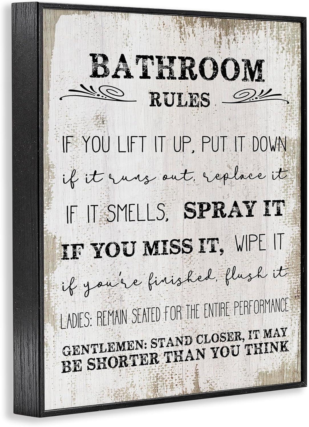 Stupell Industries Bathroom Rules Funny Word Wood Textured Design Framed Giclee Texturized Art by Daphne Polselli
