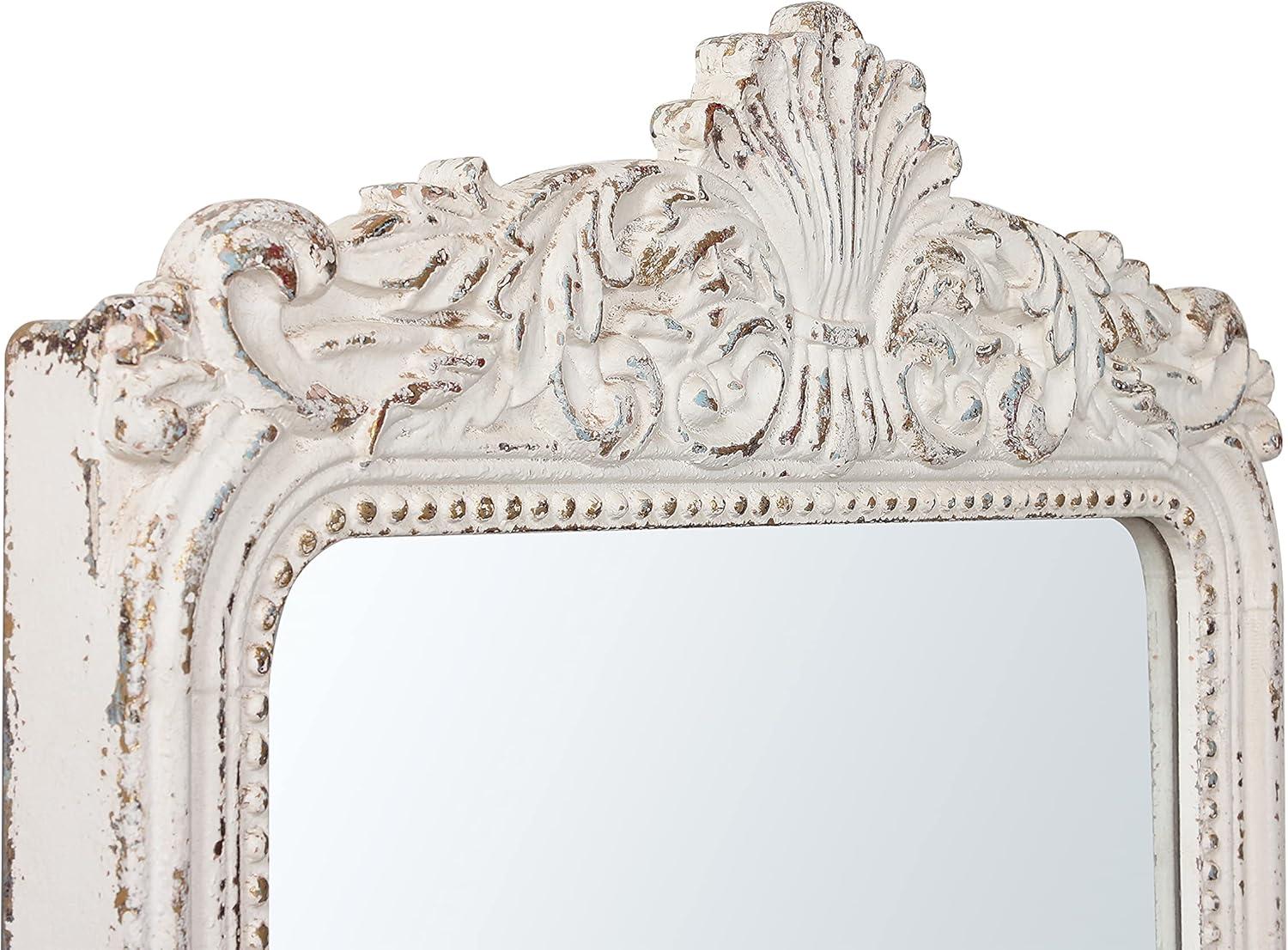 Ophelia & Co. Vintage Ornate Wood Framed Mirror Decorative For Wall 24" x 36", Hanging Distressed White Rustic Wall Mirrors