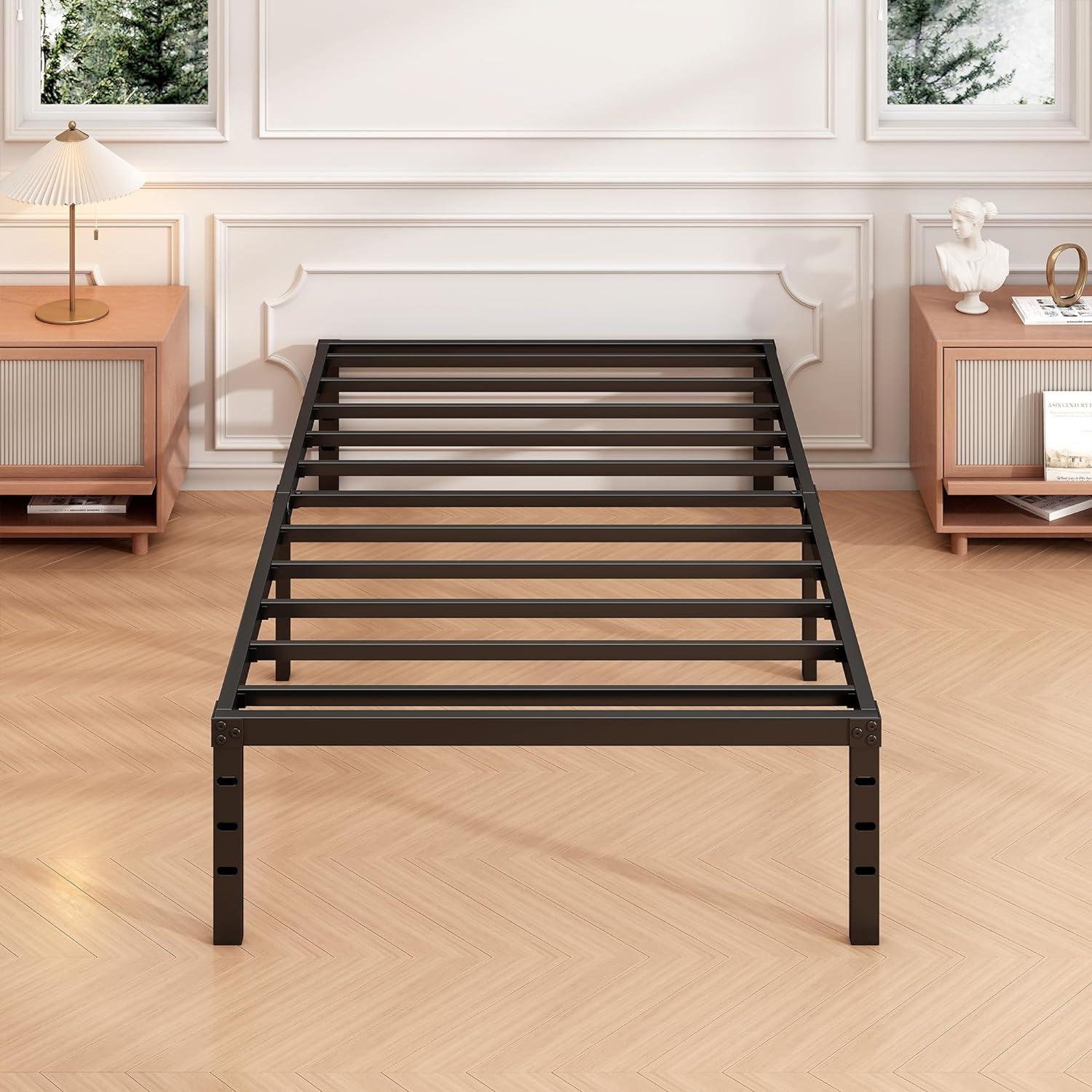 Mavesmog 14 inches Twin Size Bed Frames, Metal Twin Size Modern Mattress Platform Metal Bed Frame