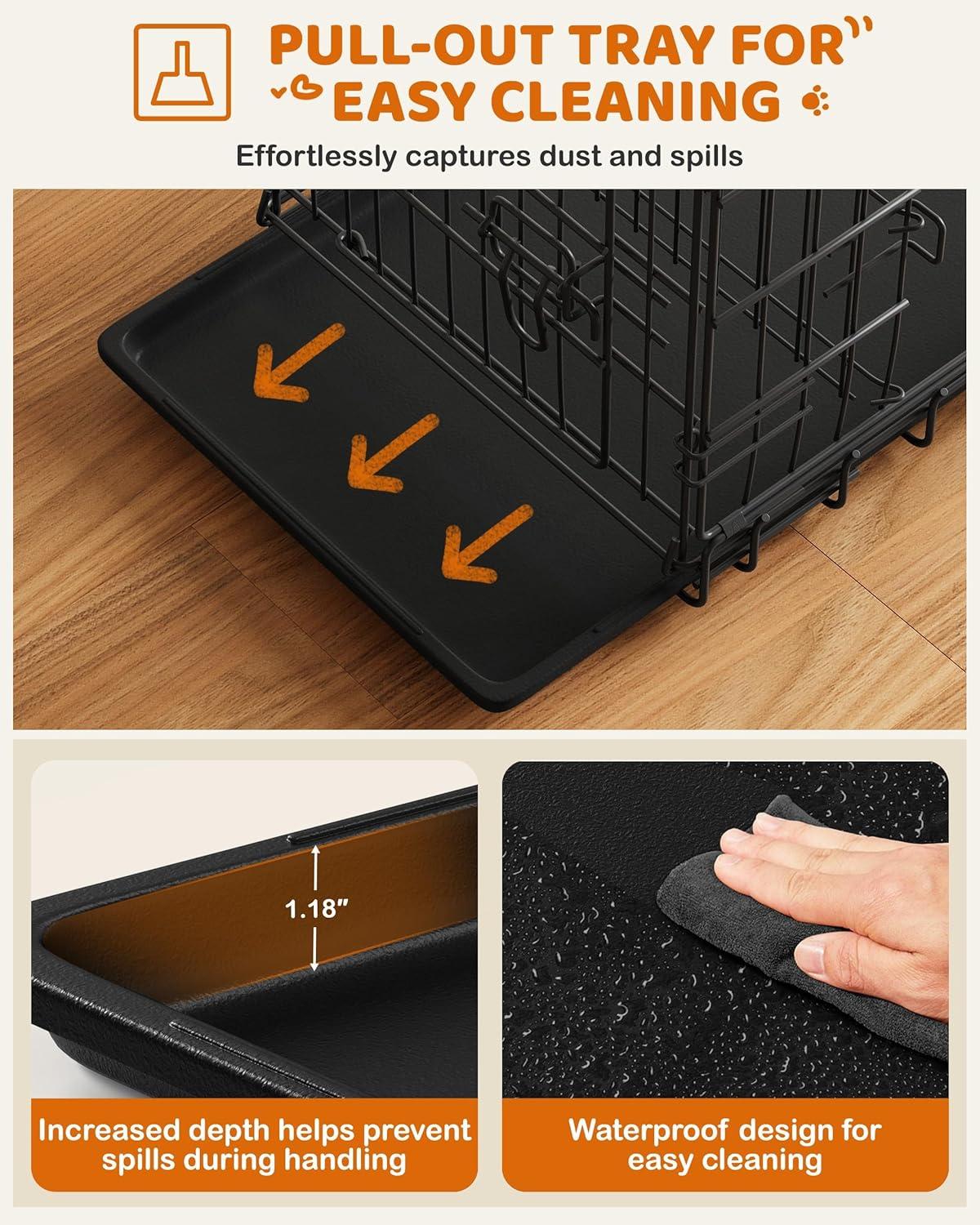 Yaheetech 24 inch Dog Crate Double Door w/Divider for Puppy Collapsible Metal Crate with Removable Tray Wire Kennel Pet Crate for Small Dogs Portable Travel Cage, Black