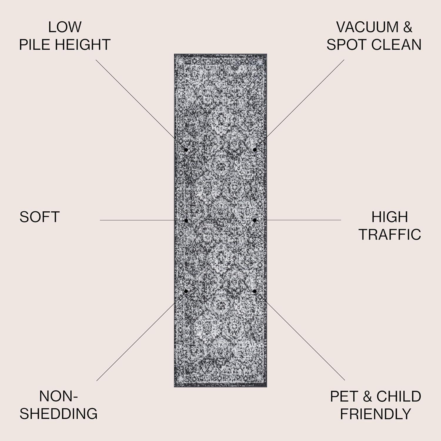 2' x 8' Modern Persian Boho Vintage Trellis Runner Rug, Black/Ivory - JONATHAN Y