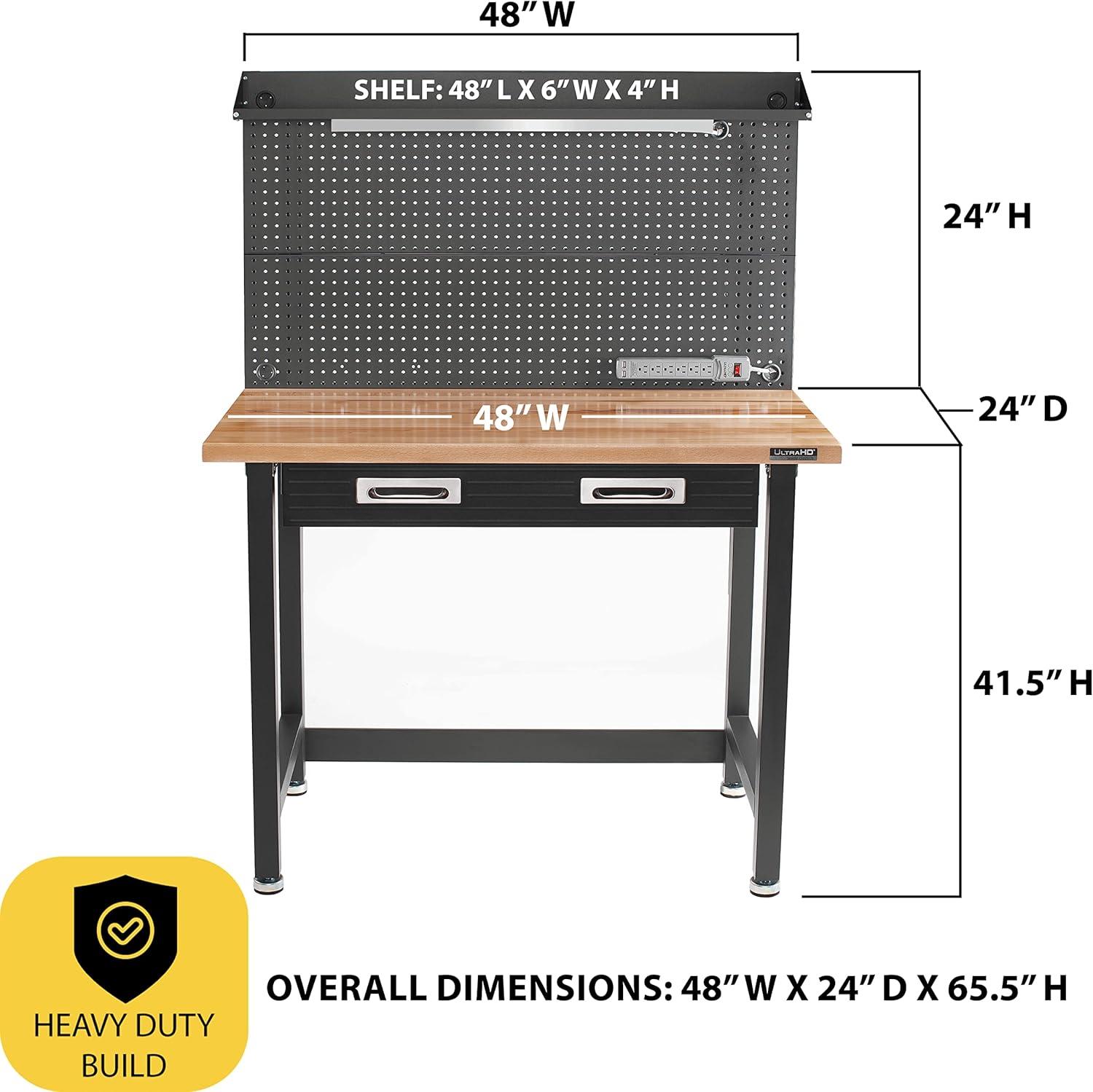 UltraHD Satin Granite 48" Lighted Workcenter with Solid Beech Top