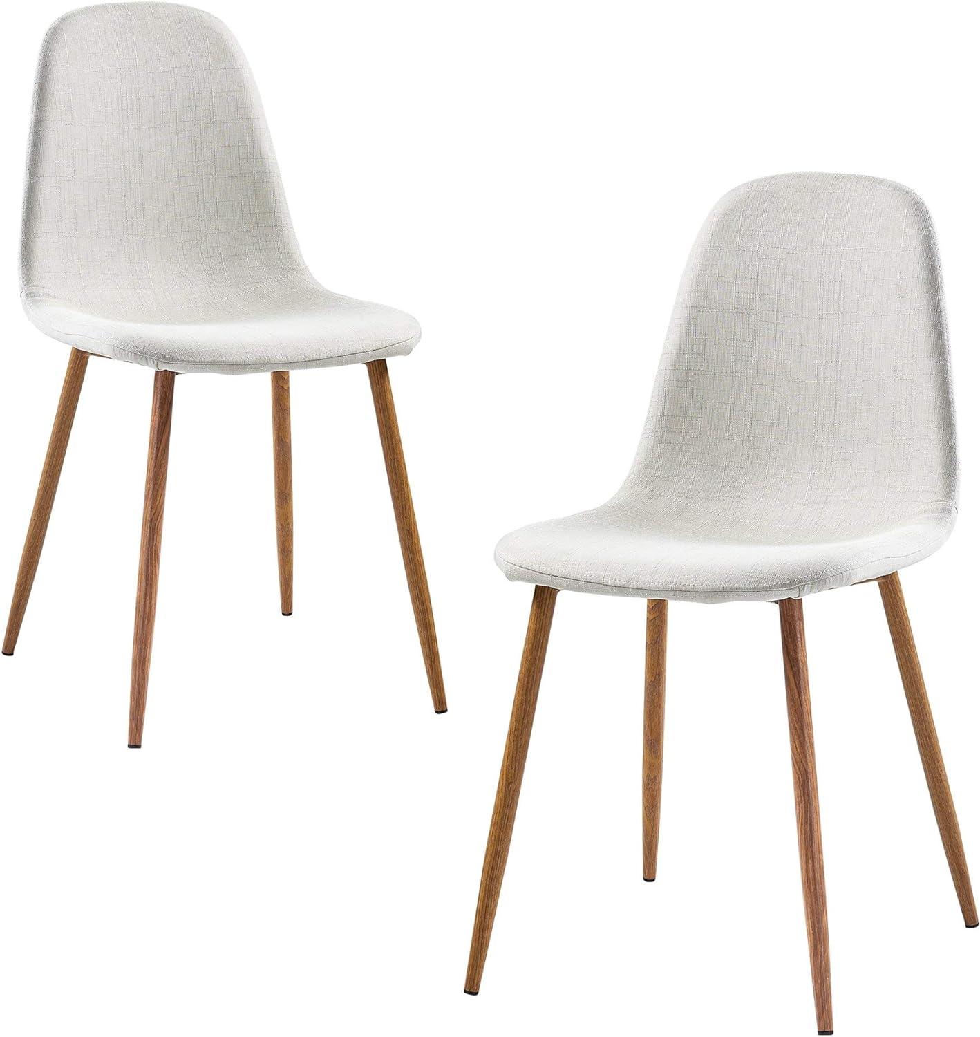 Set of 2 High-Back White Faux Leather & Metal Side Chairs