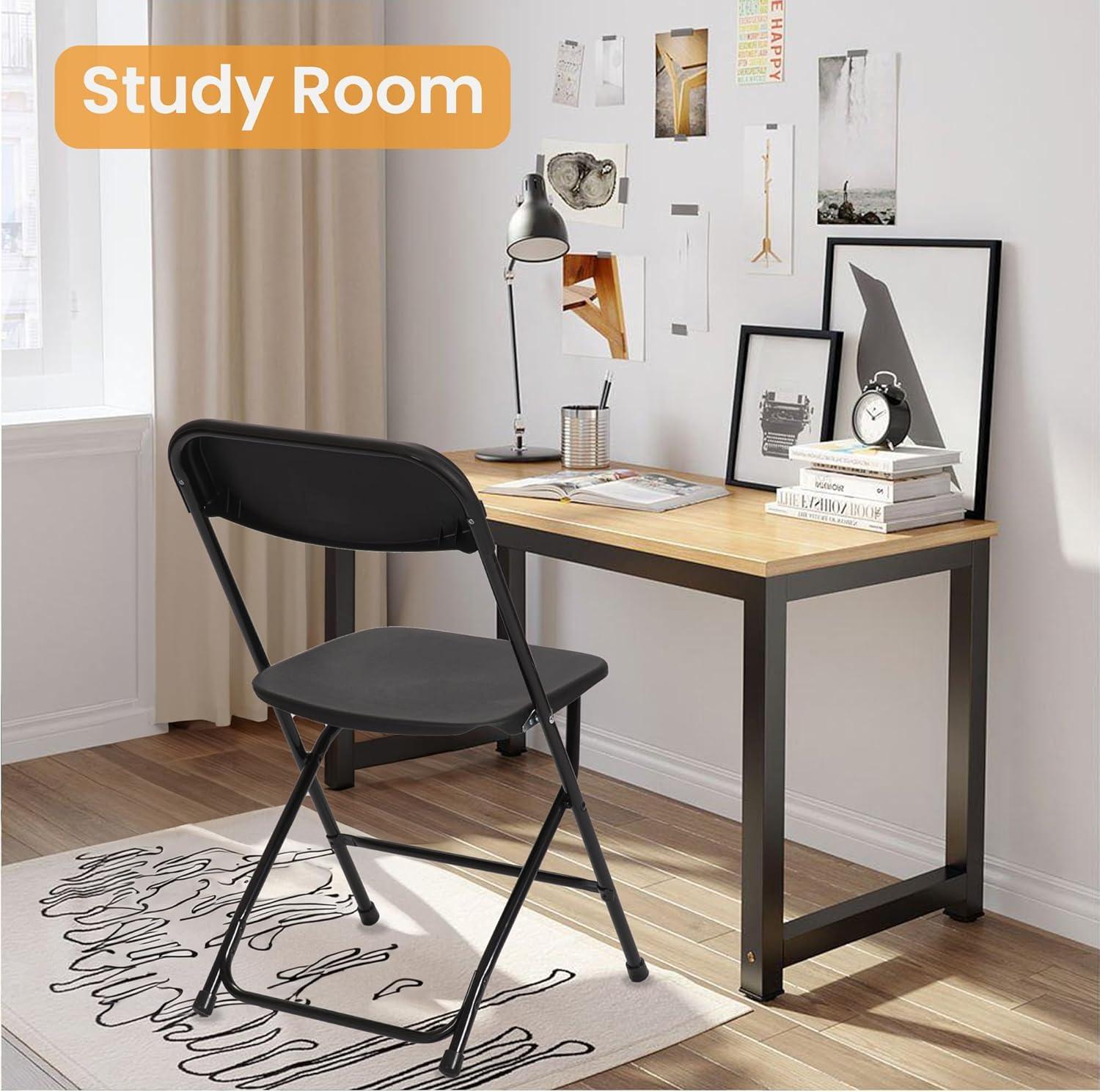 10 Pack Black Plastic Folding Chair for Indoor Outdoor, 350 lb Capacity, Foldable Commercial Stacking Chairs with Steel Frame for Office Wedding Party Events