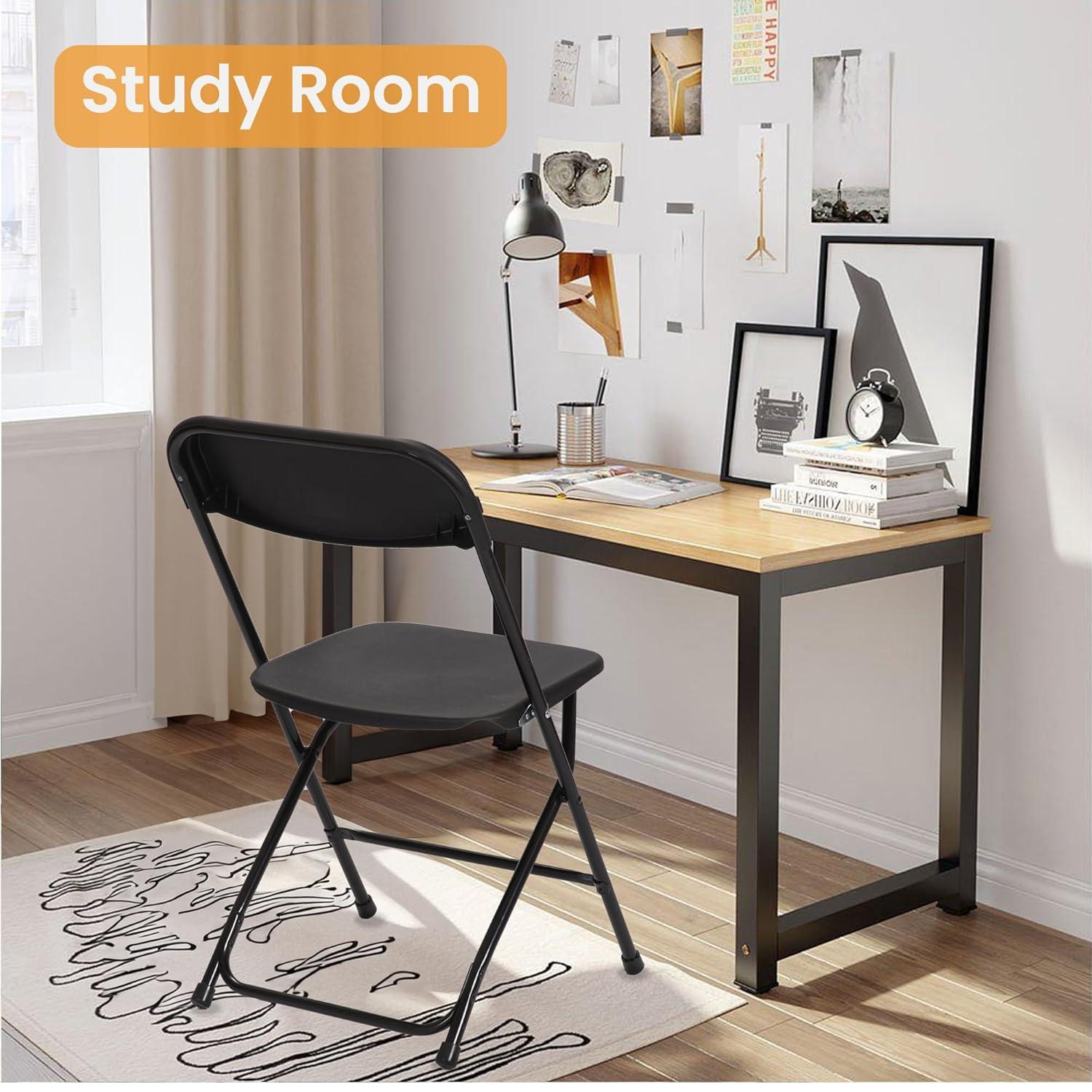 10 Pack Black Plastic Folding Chair for Indoor Outdoor, 350 lb Capacity, Foldable Commercial Stacking Chairs with Steel Frame for Office Wedding Party Events