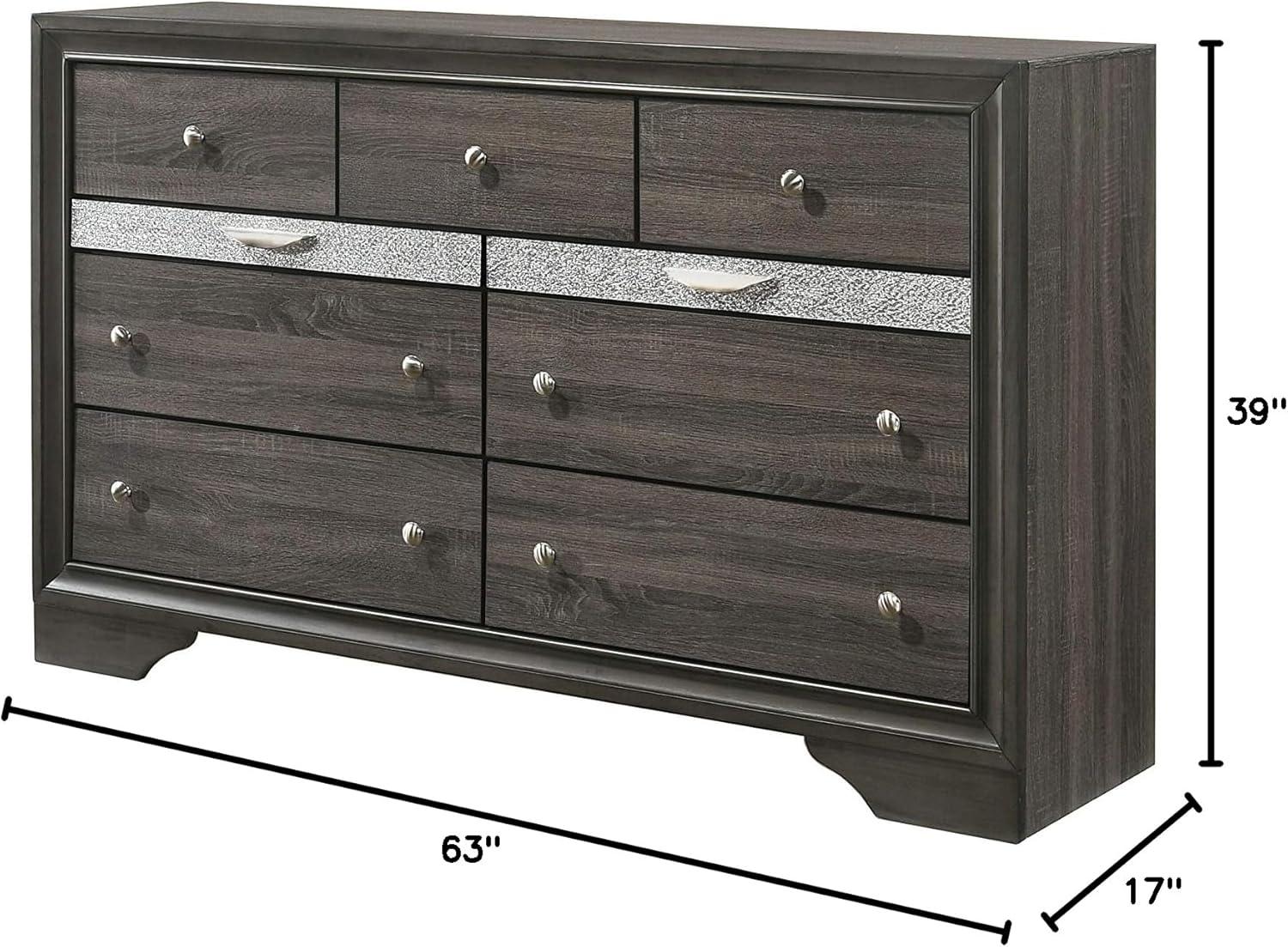 63" Naima Dresser Gray - Acme Furniture: 9-Drawer Storage, Jewelry Compartment, Felt Lined, Metal Glides