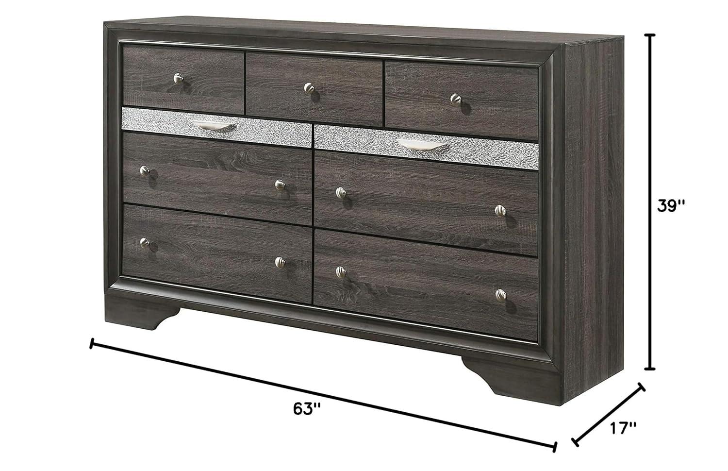 63" Naima Dresser Gray - Acme Furniture: 9-Drawer Storage, Jewelry Compartment, Felt Lined, Metal Glides