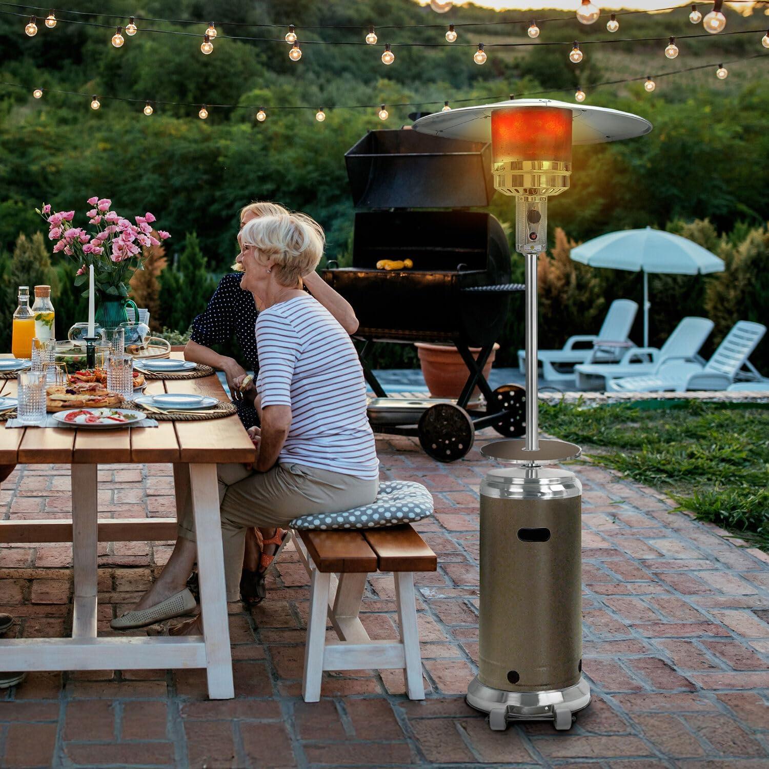Hanover 7-Ft. 48,000 BTU Steel Propane Patio Heater in Bronze, Umbrella Style Gas Outdoor Heater for Deck or Patio, H001BR