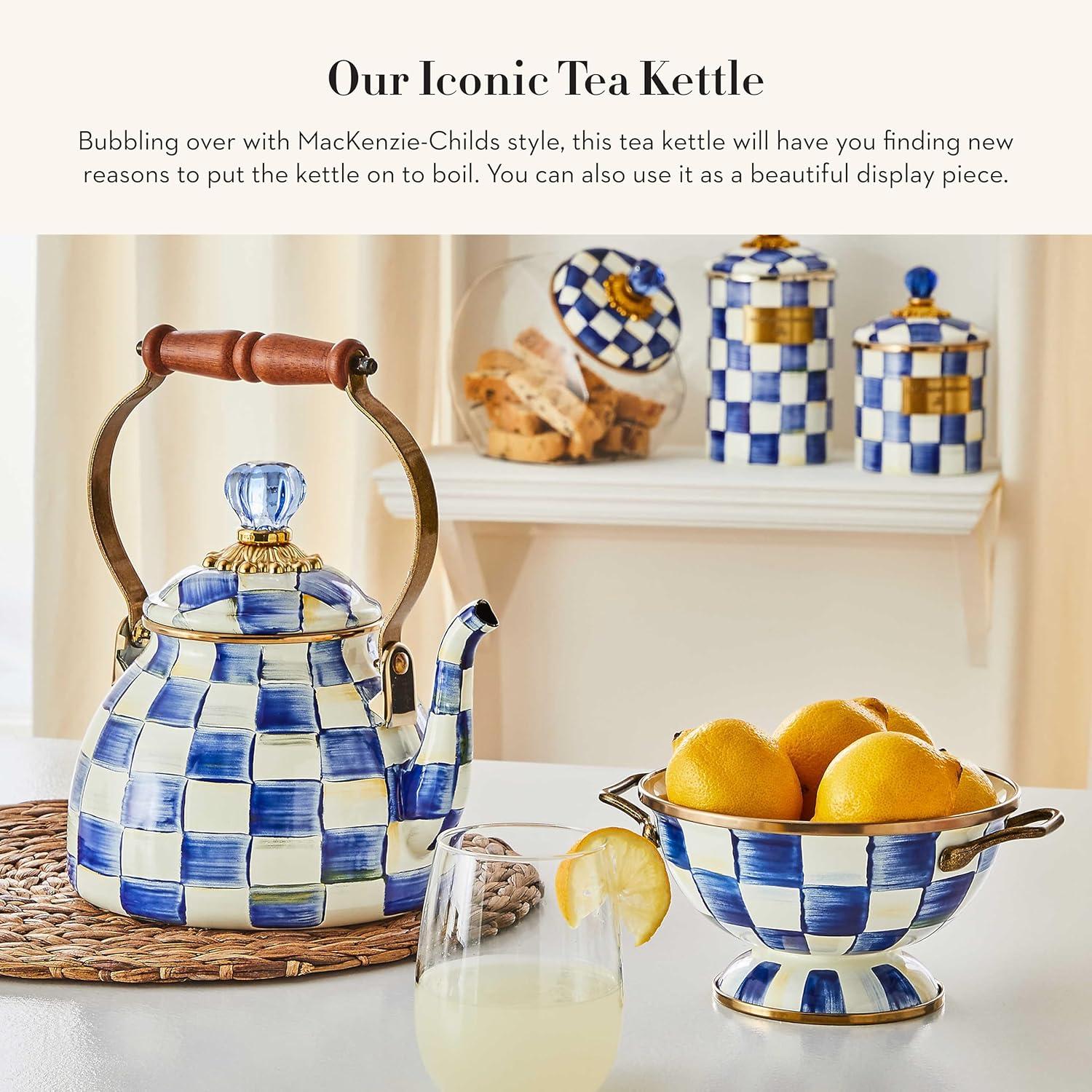 Royal Check Blue and White Enamel Extra Small Kettle