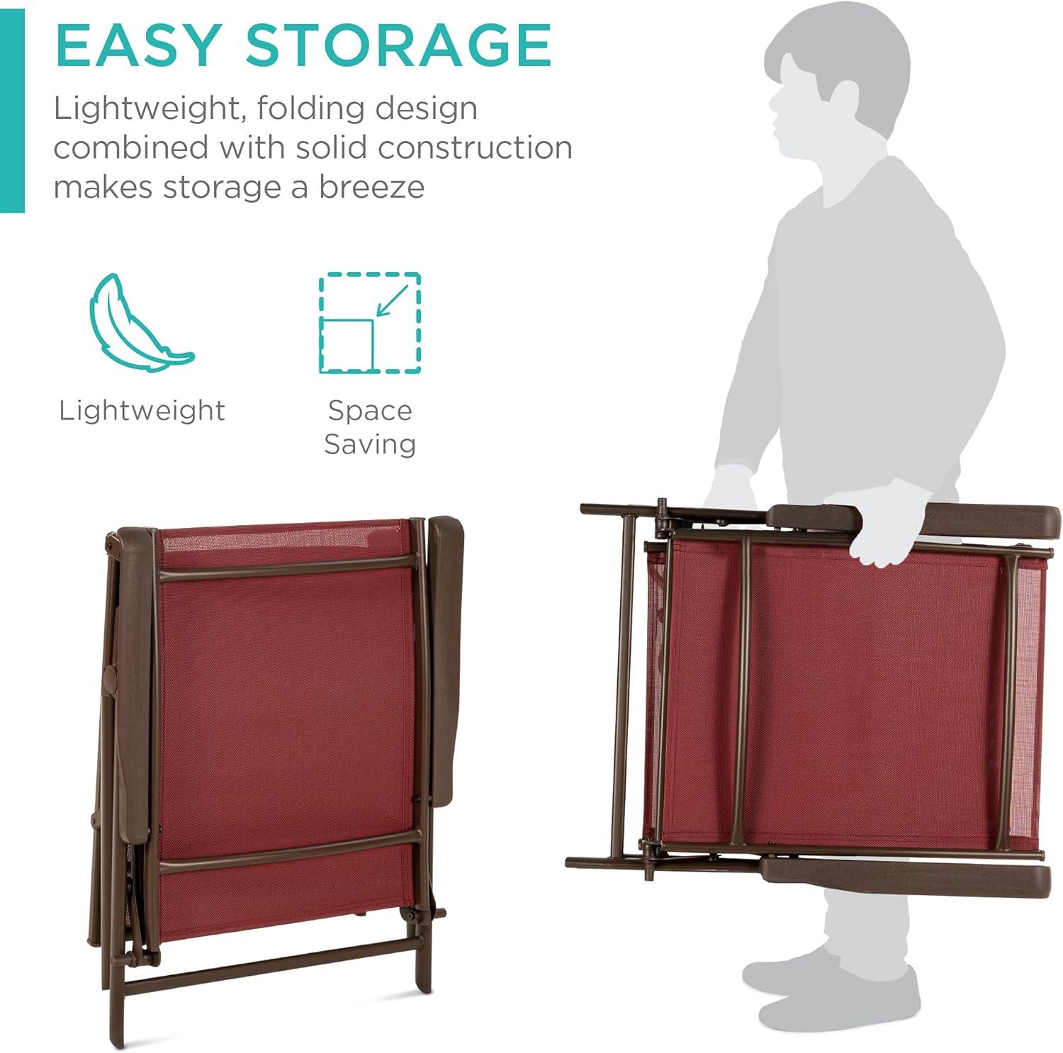 Best Choice Products Set of 2 Outdoor Patio Chaise Lounge Chair Adjustable Folding Pool Lounger w/ Steel Frame - Red