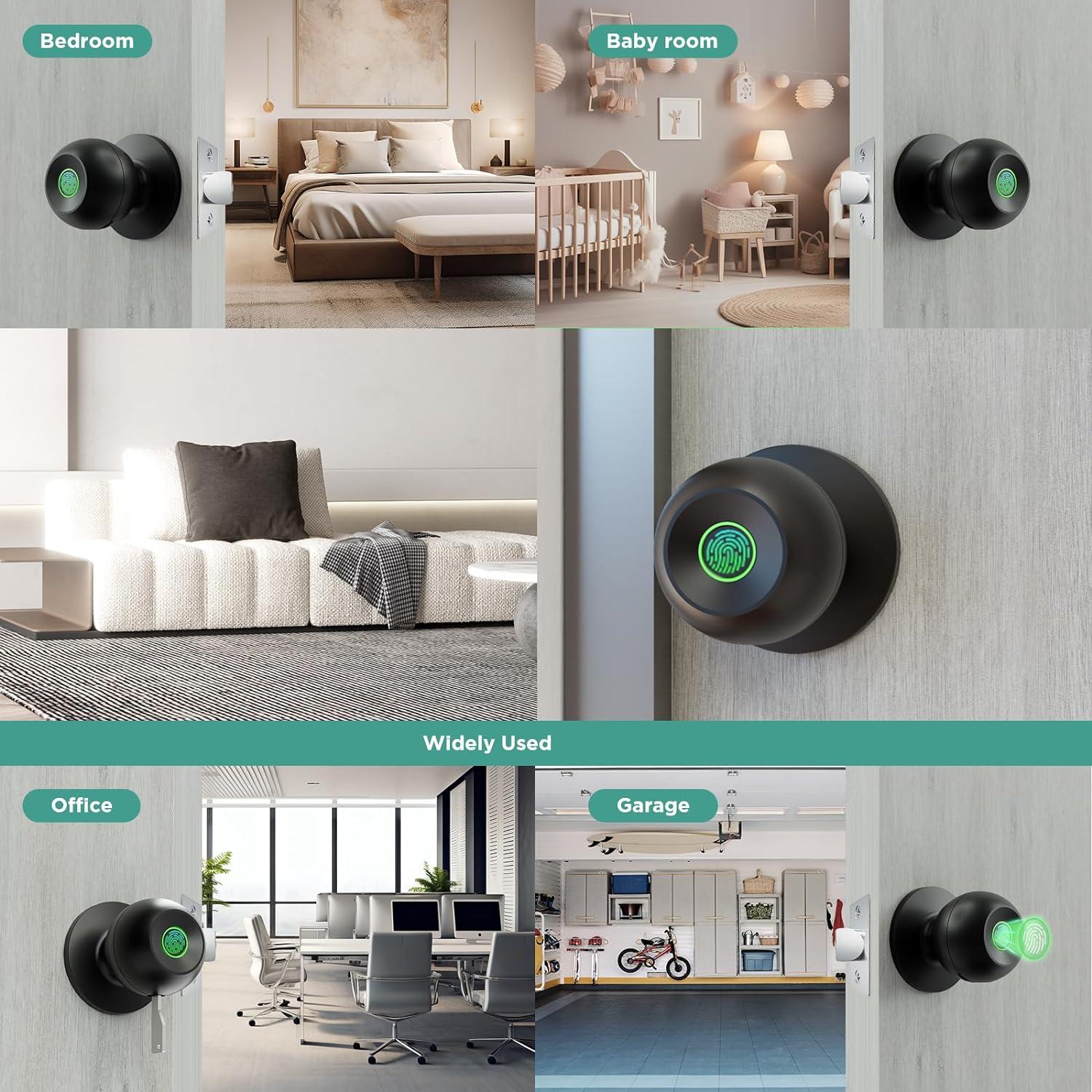 Ghome Fingerprint Smart Door Knob Lock App Control Biometric with Type-C Charge