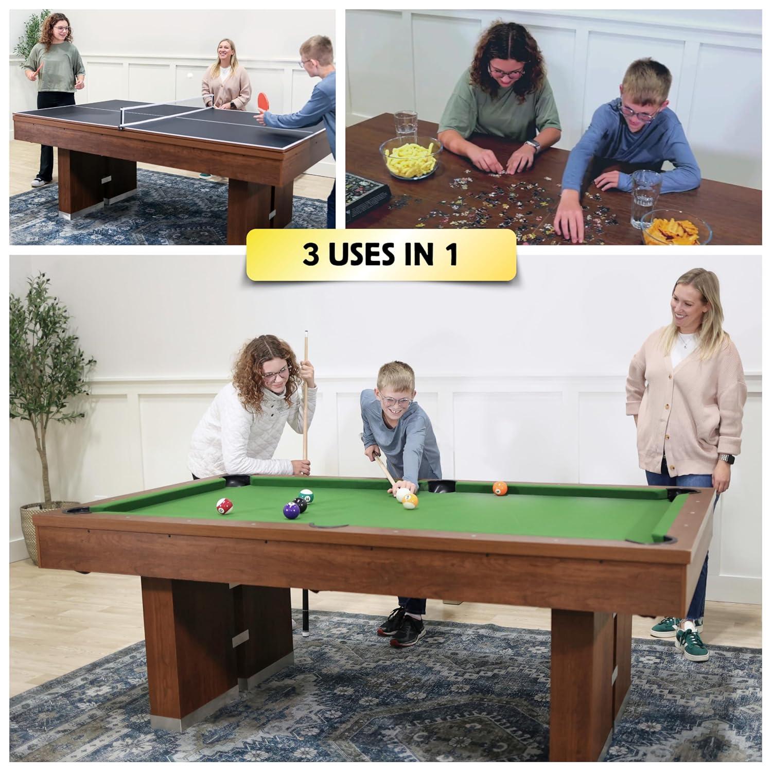 Freetime Fun 7 FT 3 in 1 Multi Game Pool Table with Dining Top Pool Table Ping Pong Table Combo, Includes Pool Table Accessories and Tennis Paddles - SKU RB5900A