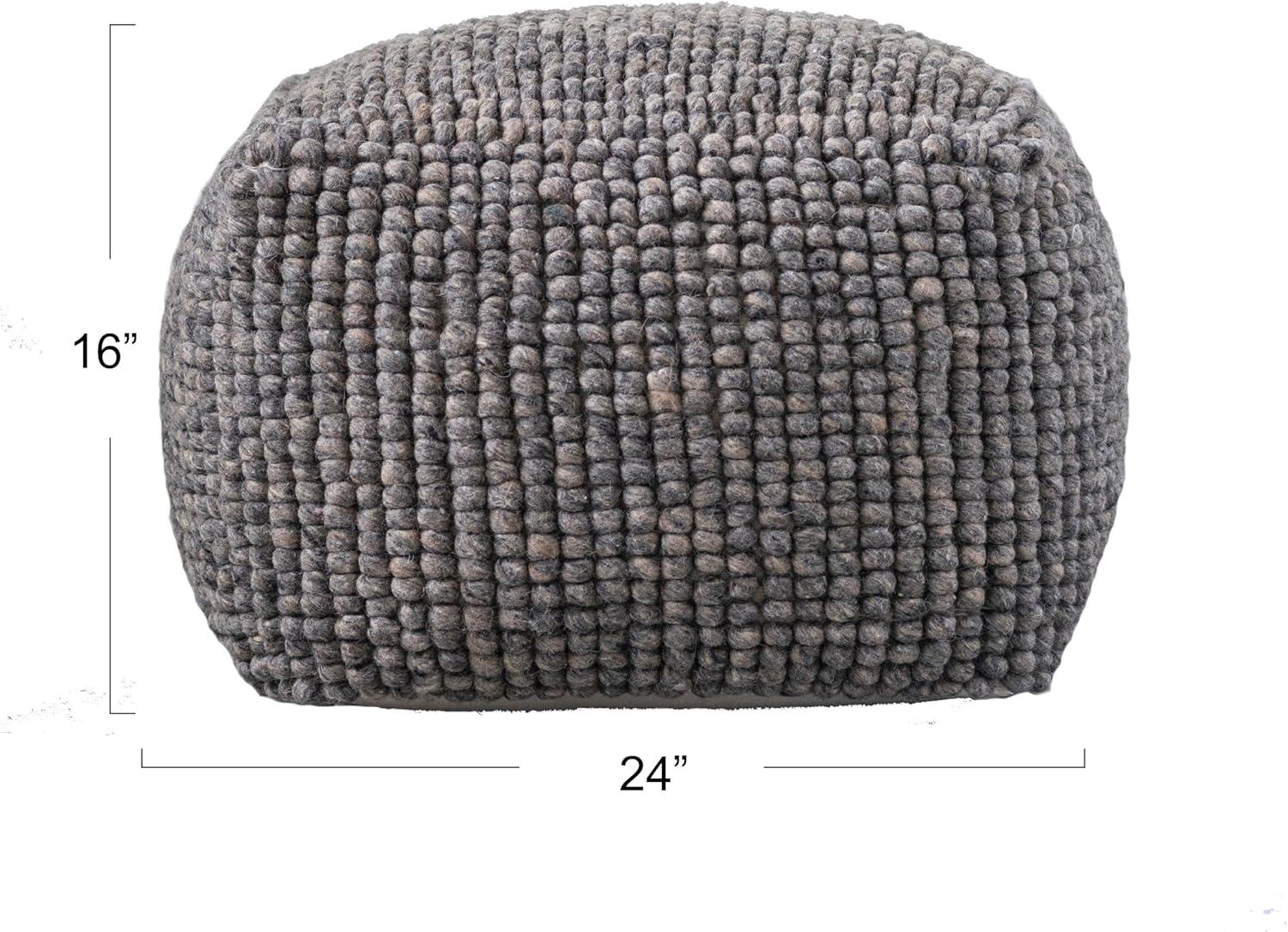 Storied Home New Zealand Square Pouf Gray: Upholstered Ottoman, Wool & Cotton Blend, No Assembly Required