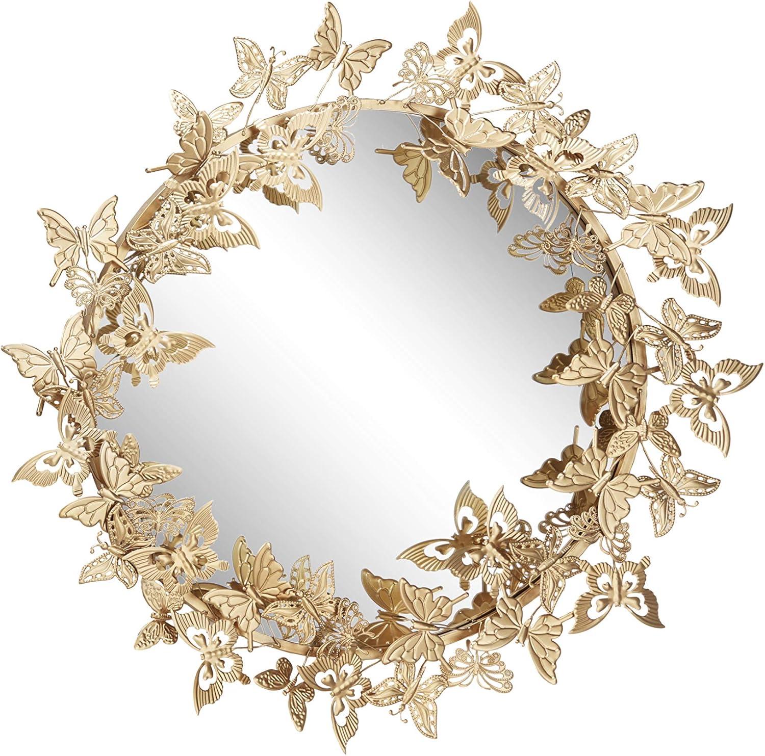 DecMode 28" x 28" Gold 3D Butterfly Wall Mirror