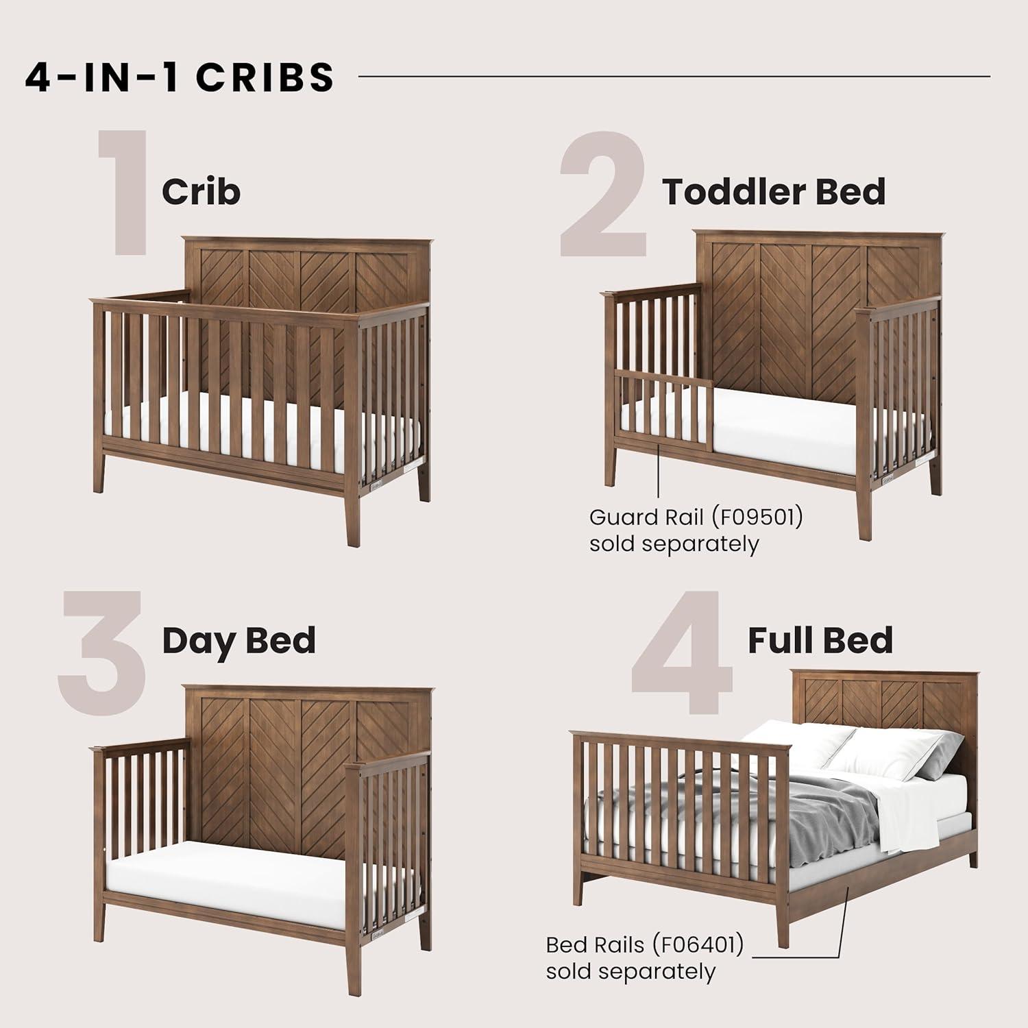 Atwood Crib, Dresser and Chest Nursery Set, 3-Piece, Includes 4-in-1 Convertible Crib, Dresser and Chest, Grows with Your Baby (Cocoa Bean Brown)