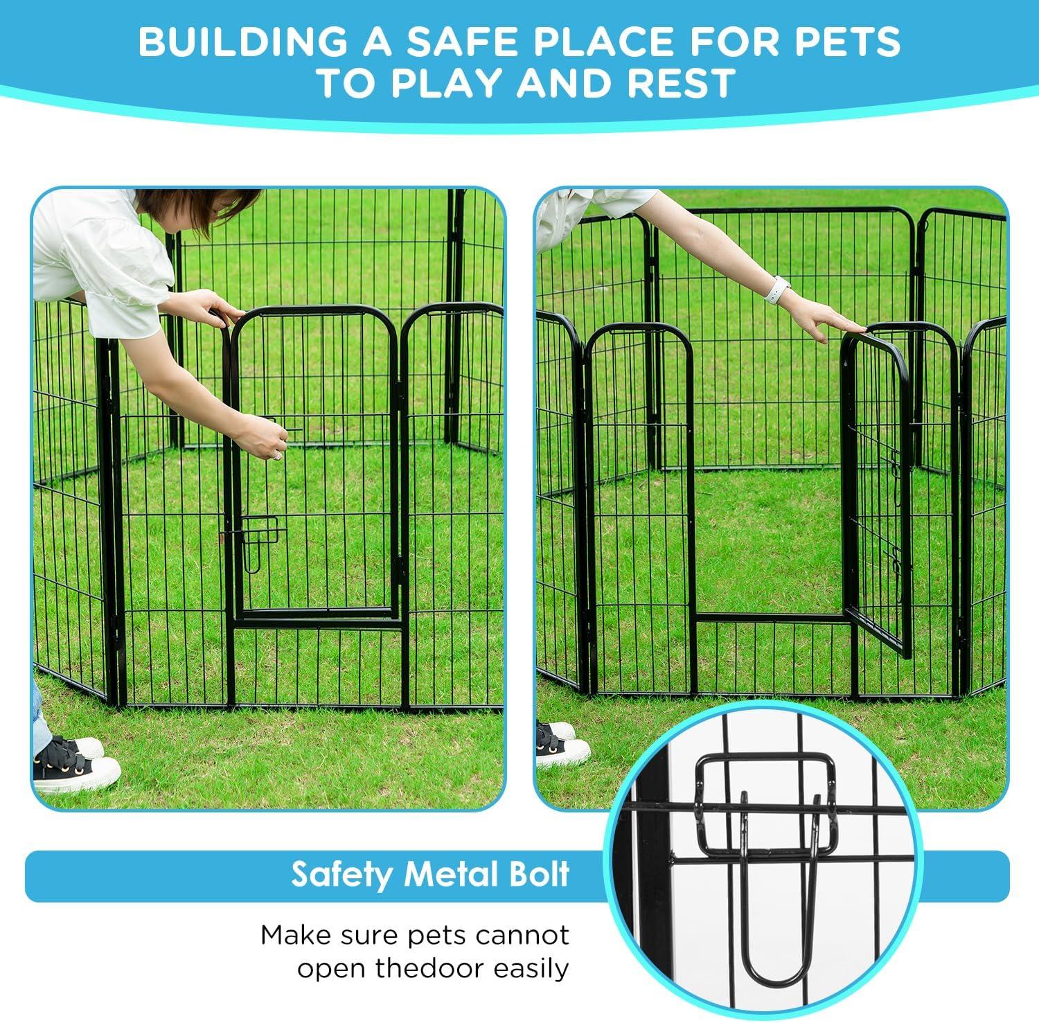 Dog Playpen Indoor 12 Panels Dog Pen For Small And Medium Dogs, Exercise Pen Pet Dog Fence With Doors Pet Puppy Playpen For RV Camping Yard, Black