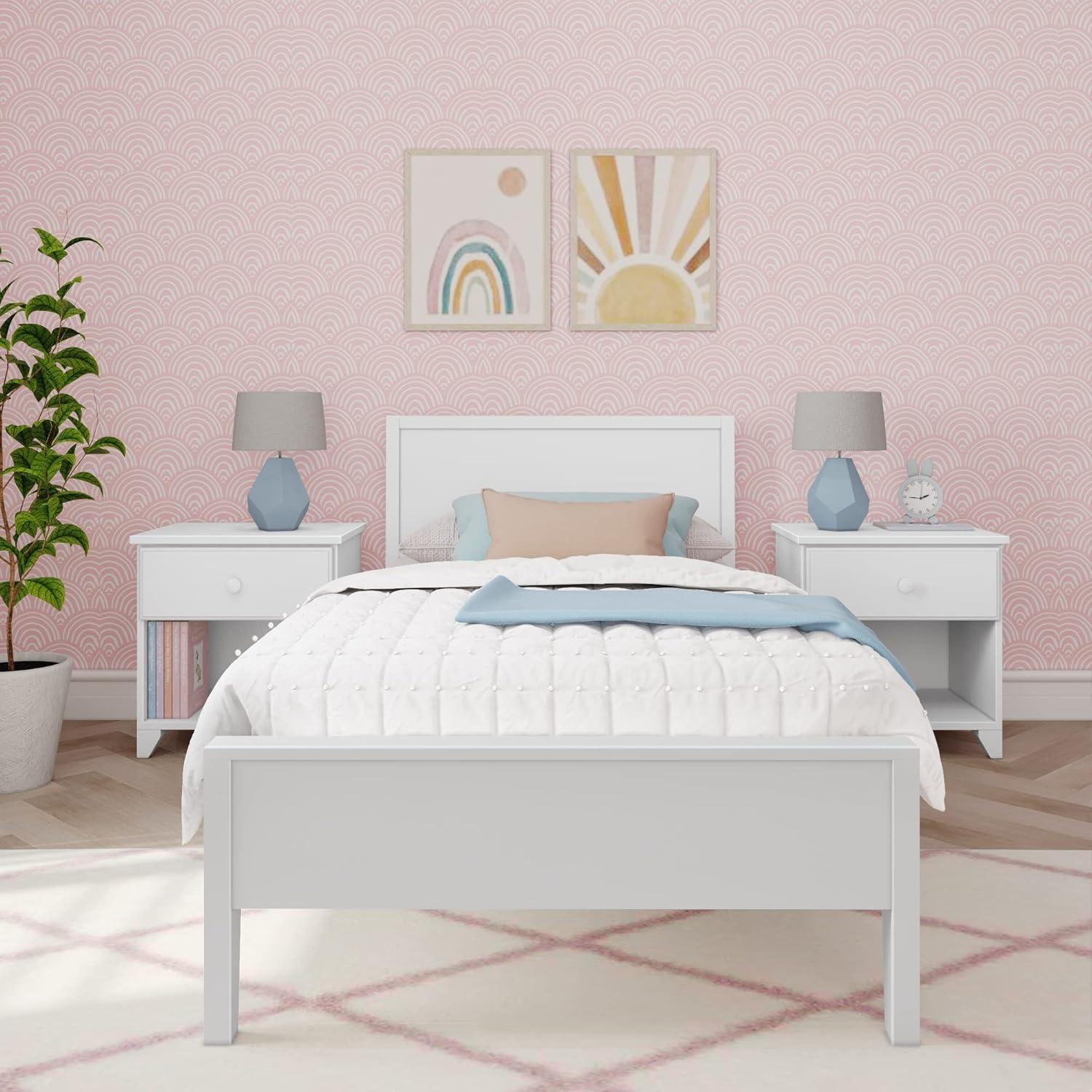 Max & Lily Twin Bed Frame, Solid Wood Classic Platform Bed with Panel Headboard for Kids