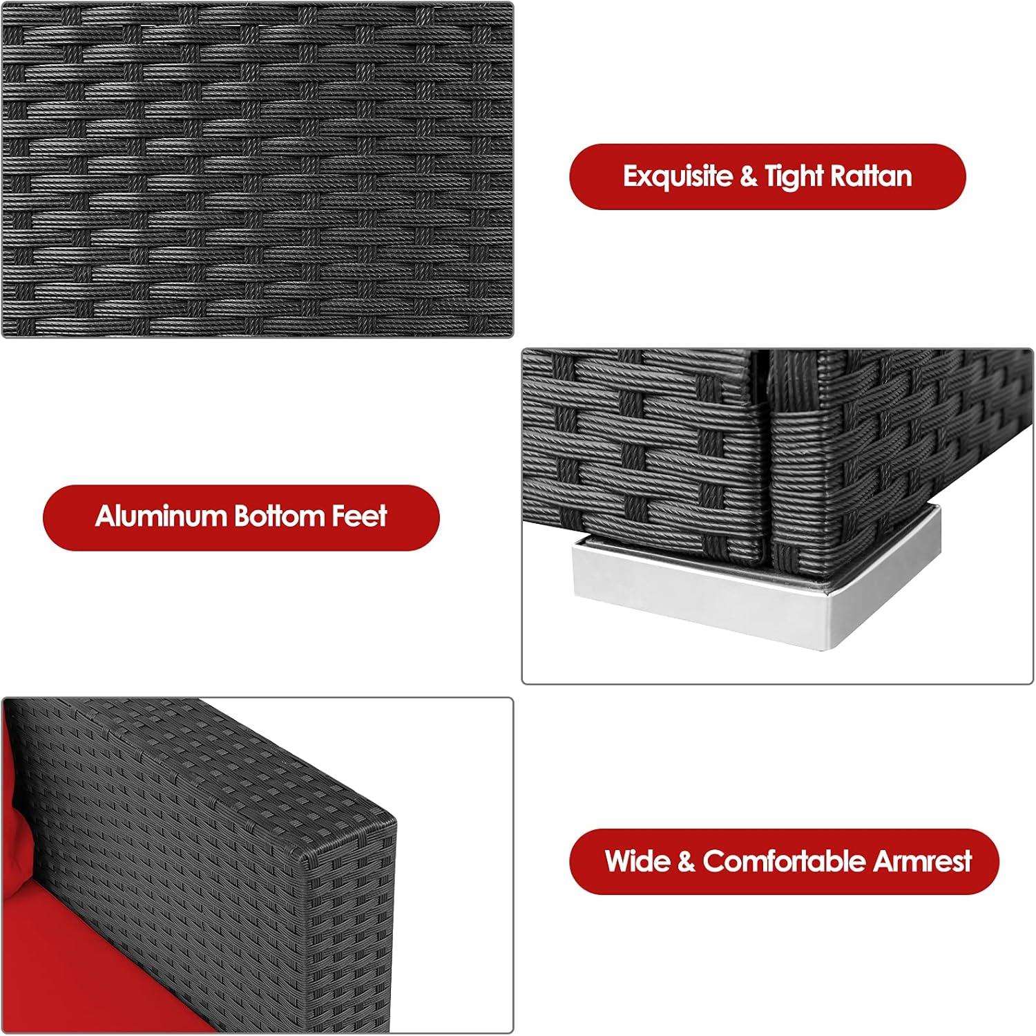 Costway 3PCS Patio Rattan Wicker Furniture Set Sofa Table W/Cushion Yard Red