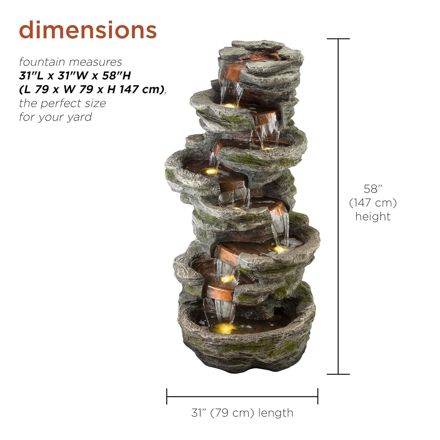 Alpine Corporation 8-Tier Rainforest Rock Water Fountain with LED Lights