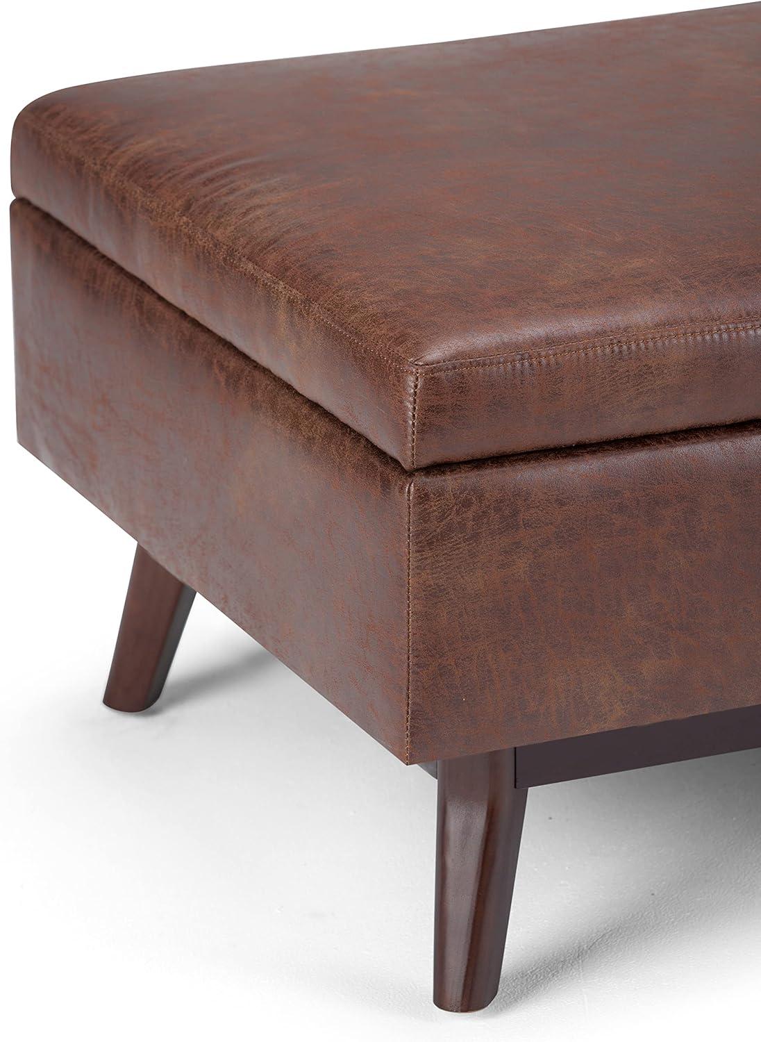 Distressed Saddle Brown Wood Storage Ottoman with Hydraulic Lift