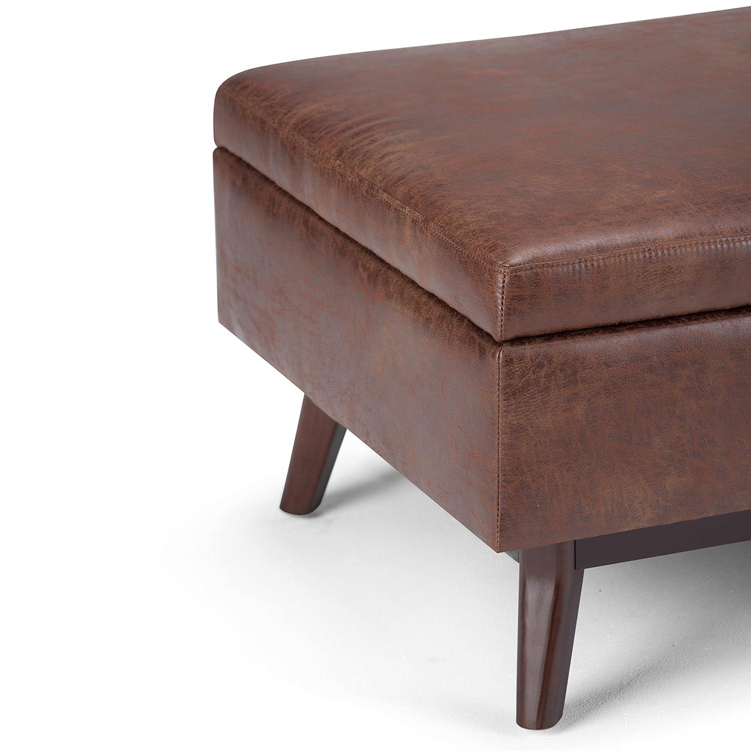 Simpli Home Owen 34"W Upholstered Coffee Table Storage Ottoman with Lift Top and Solid Wood Legs