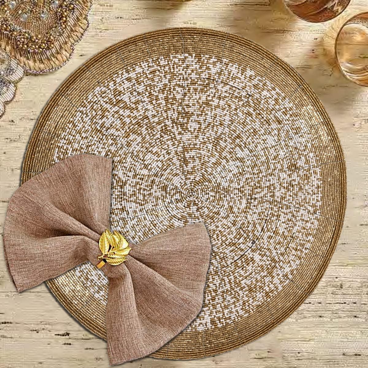 Gold and White Beaded Round Placemats Set of 4