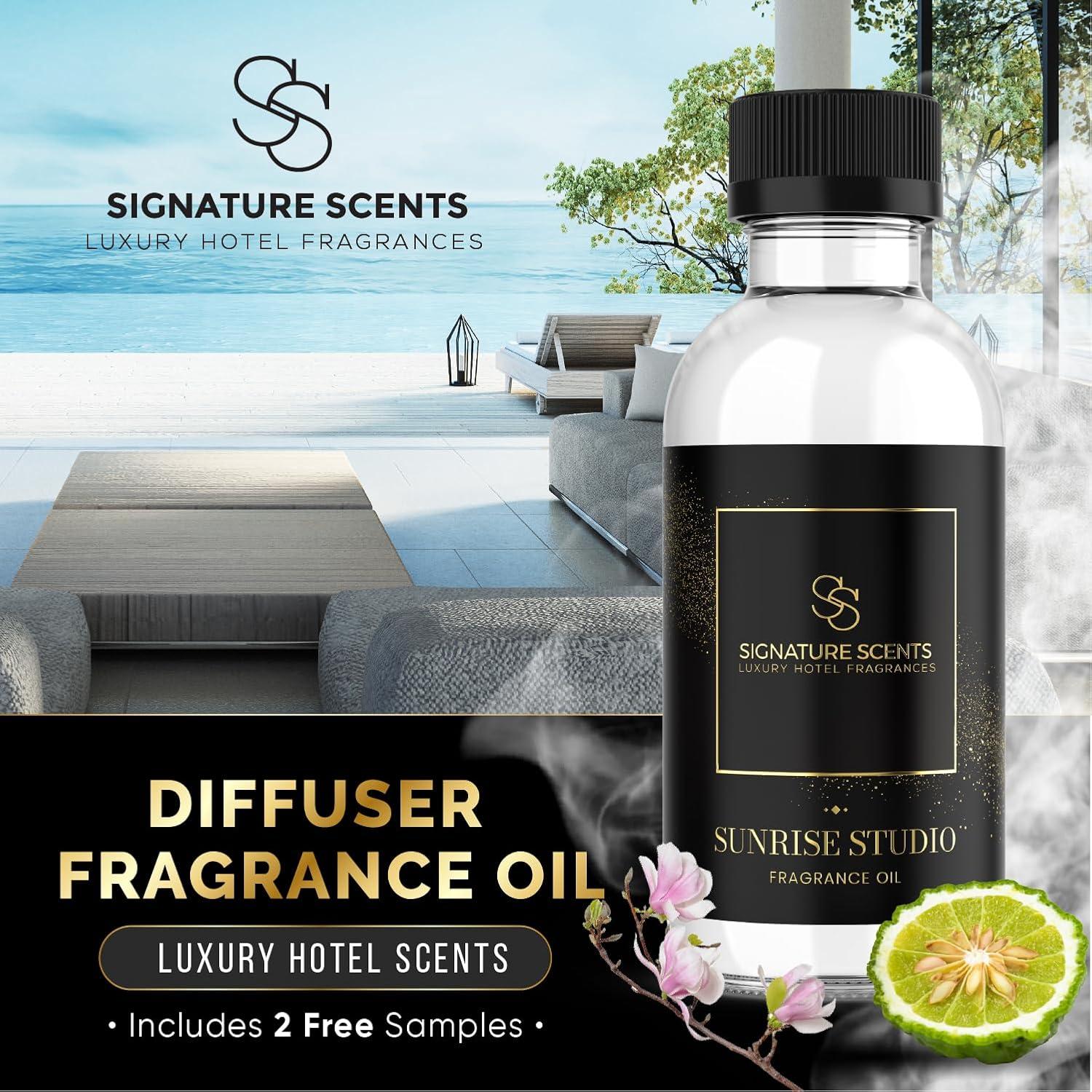 Signature Scents - Luxury Hotel Collection - Hotel Fragrance Oil - Diffuser Oil Blends for Aromatherapy (Sunrise Studio) 4.05 Fl Oz (120ml) + 2 Free Samples