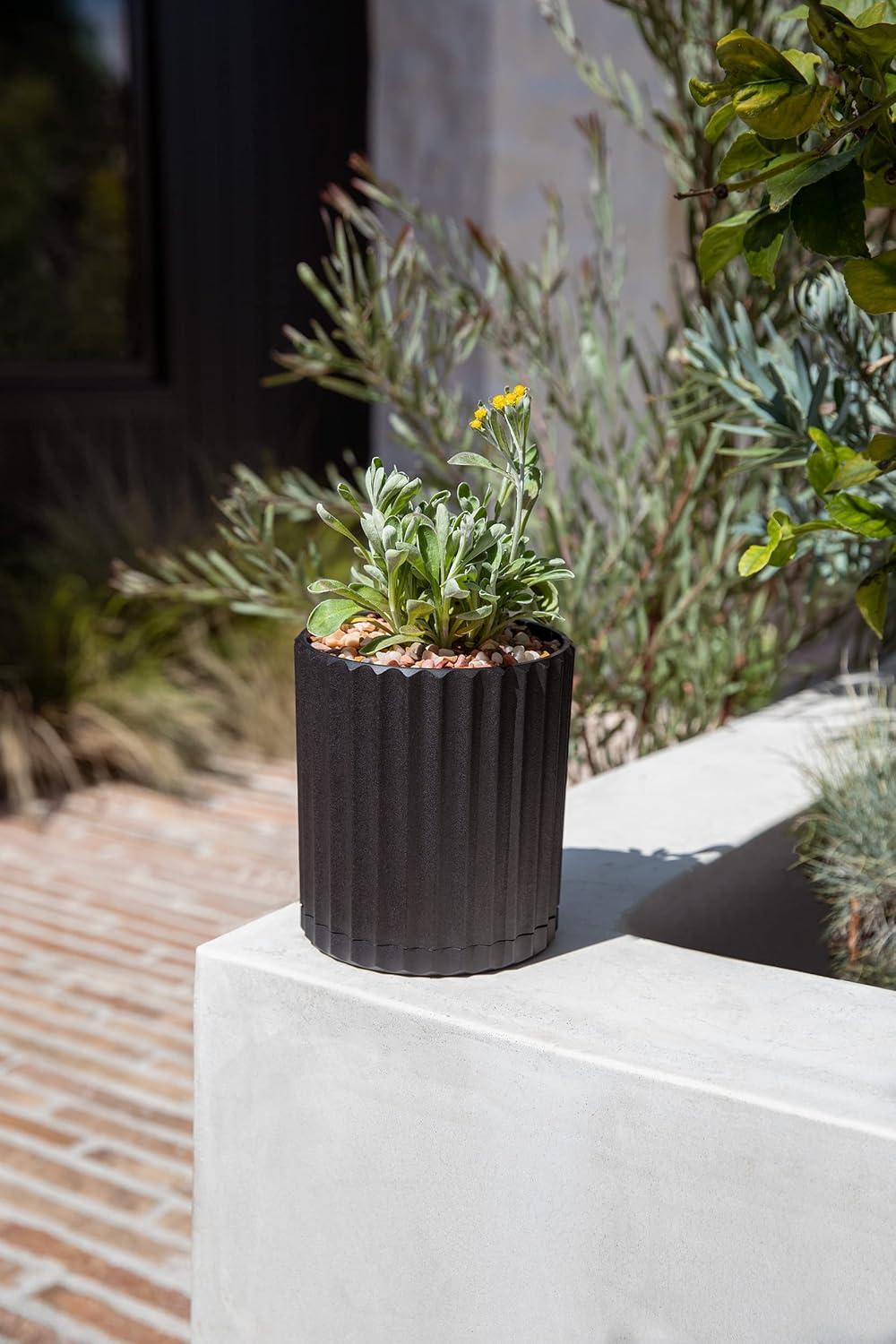 Veradek Mason Series Demi 6" Plastic-Stone Planter 2-Pack Black