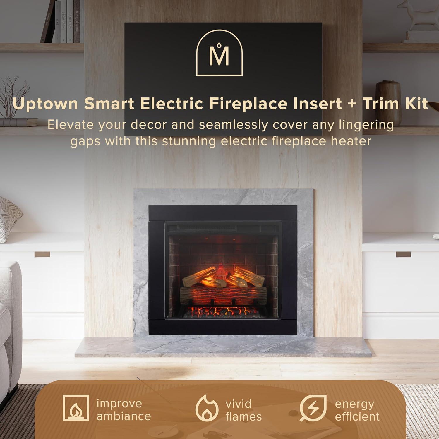 Uptown 33" Infrared Electric Fireplace Insert Heater with Trim Kit, Compatible with Alexa & Google, Remote Control