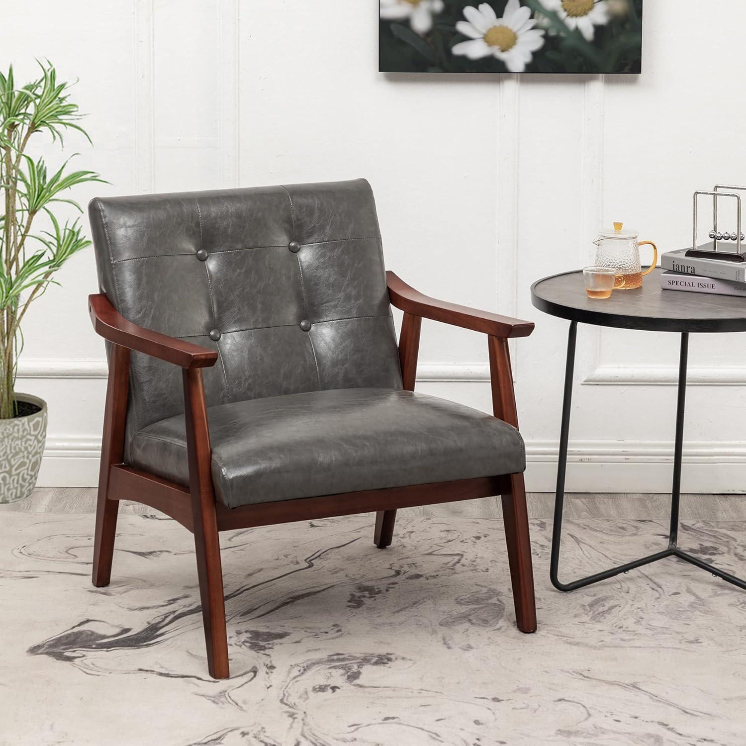 Convenience Concepts Take a Seat Natalie Accent Chair, Dark Gray Faux Leather/Espresso