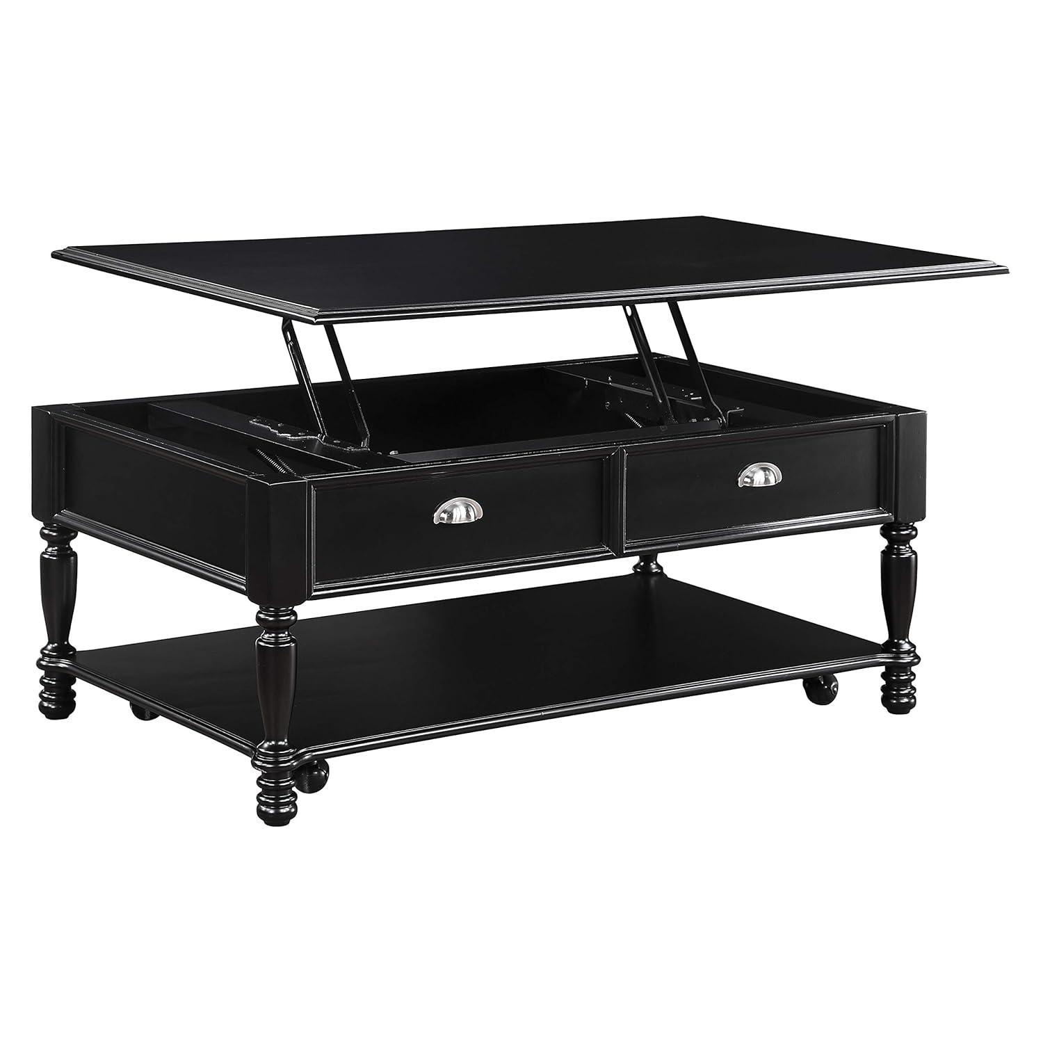 Black Veneer Rectangular Coffee Table with Storage Drawers