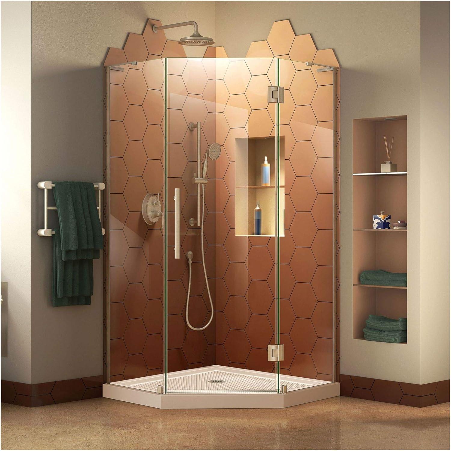 Prism Plus Frameless Neo-Angle Shower Enclosure with Distressed Bronze Hardware