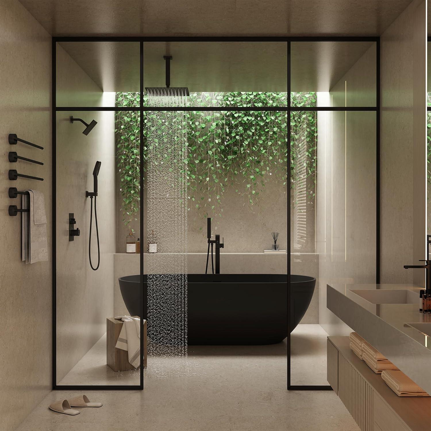 Matte Black Large Square Dual Ceiling Mounted Shower System