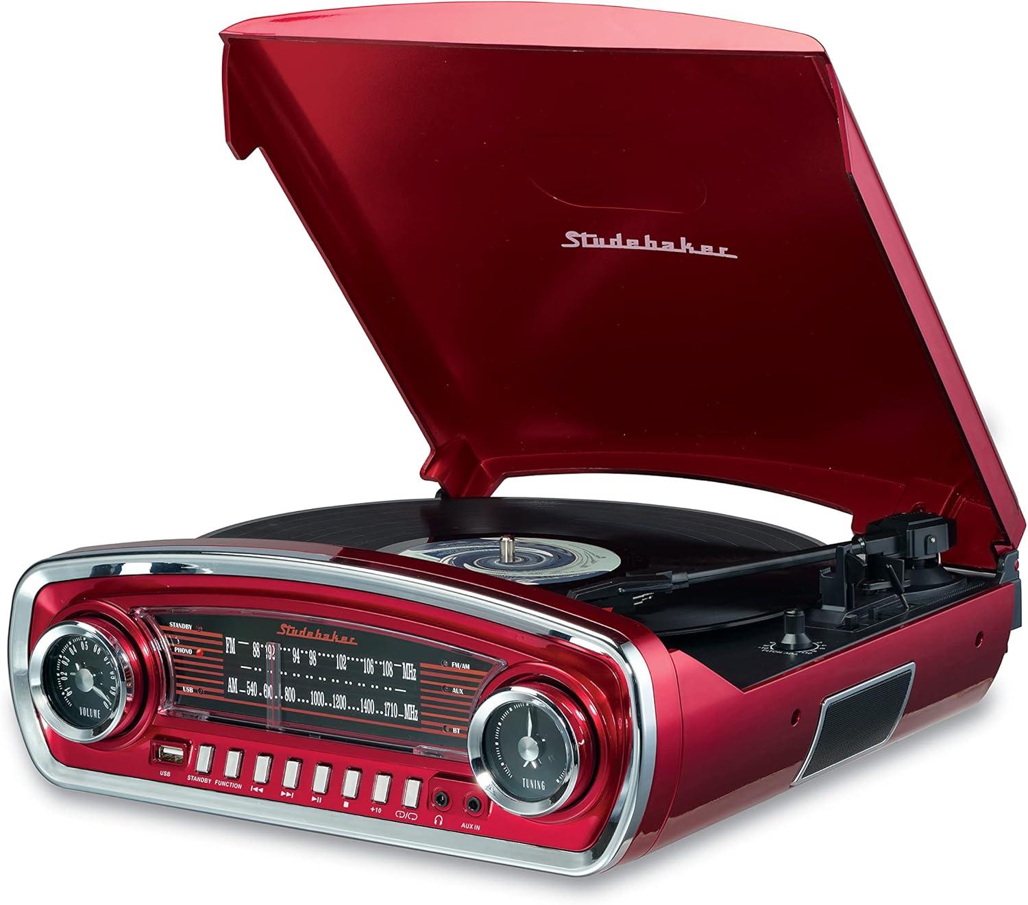 Studebaker Portable 3 - Speed Turntable Decorative Record Player with Bluetooth